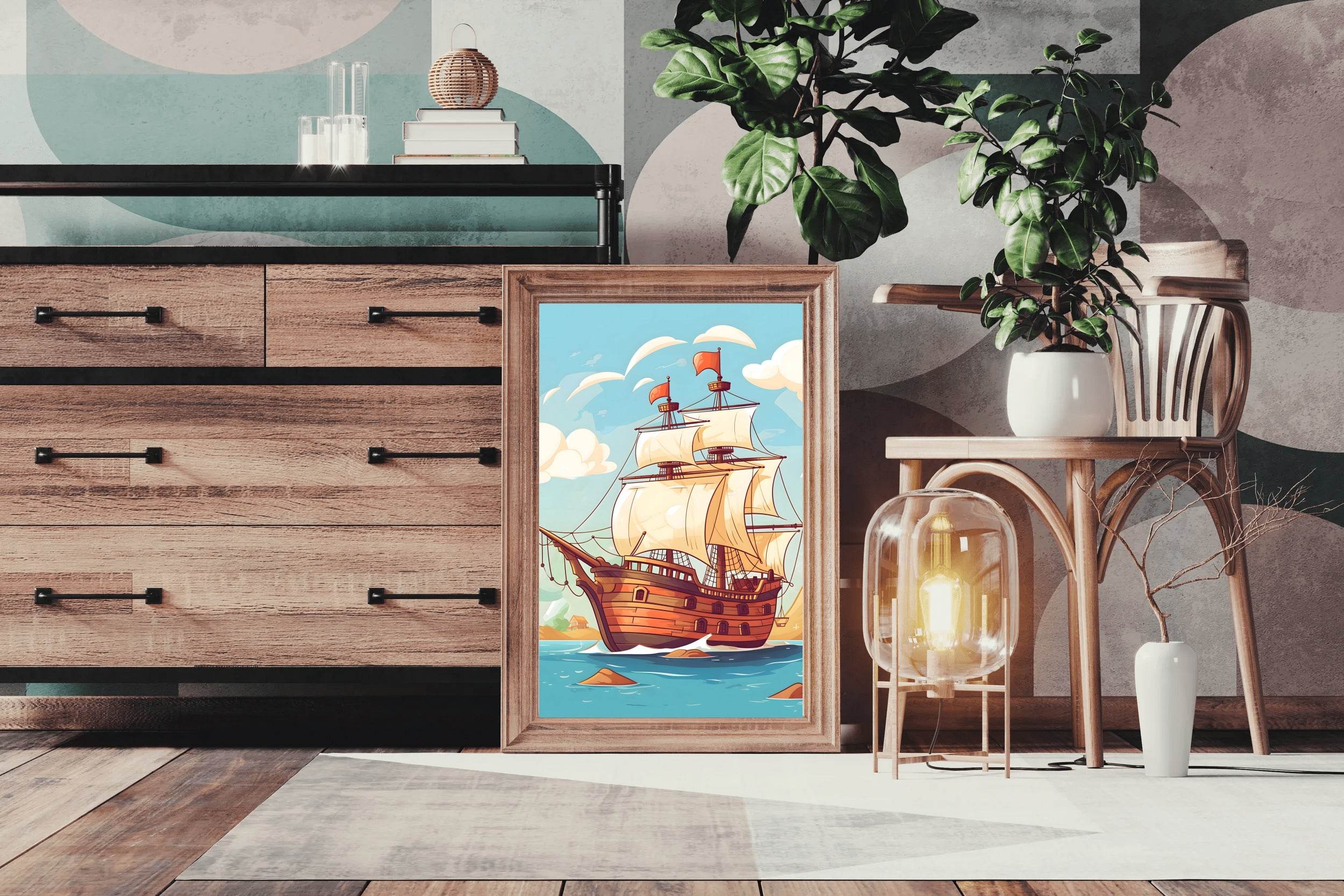 Cartoonish Illustration of Pirates Ship - beink online art store