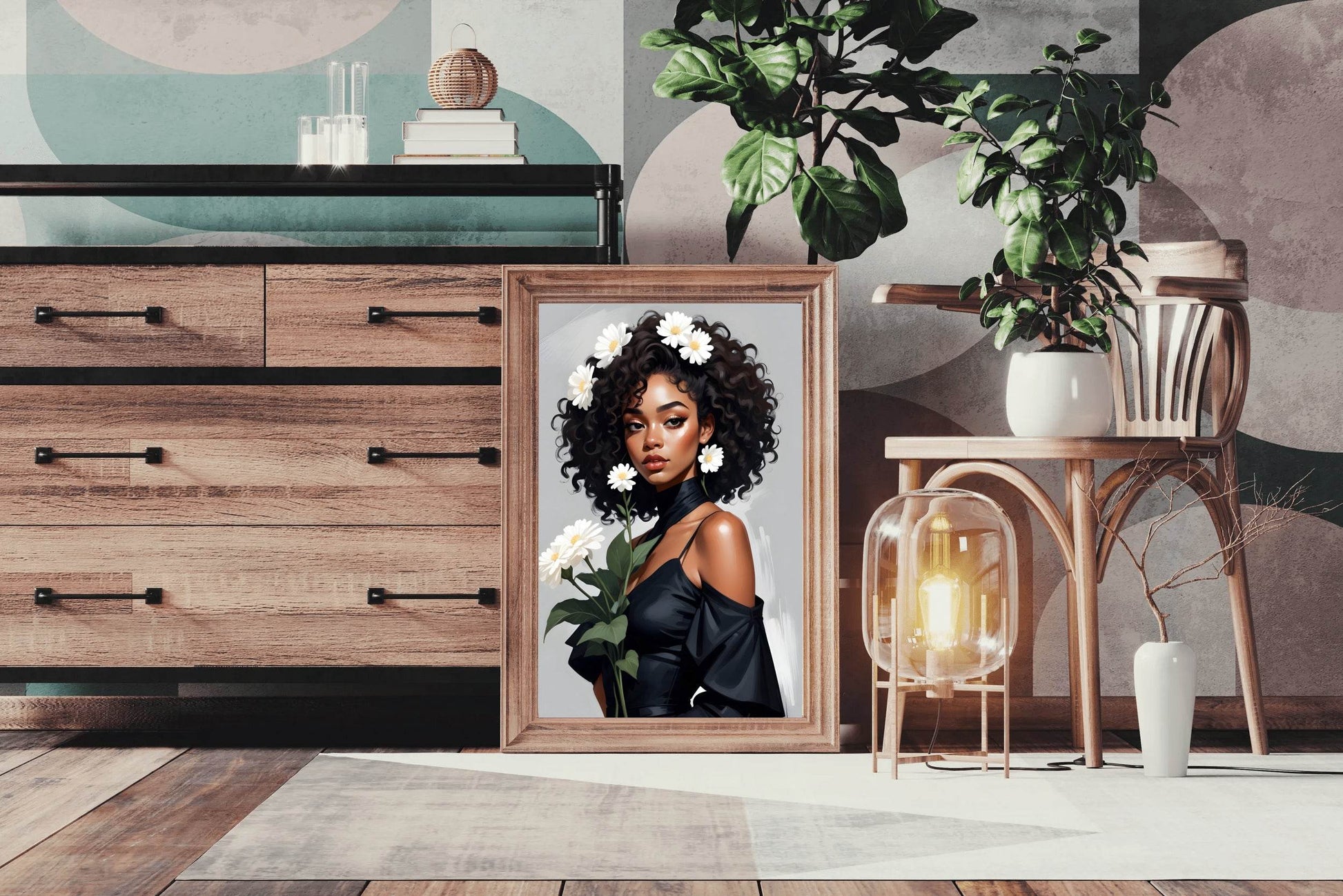 Black Girl with White Flower Wall Art - beink online art store
