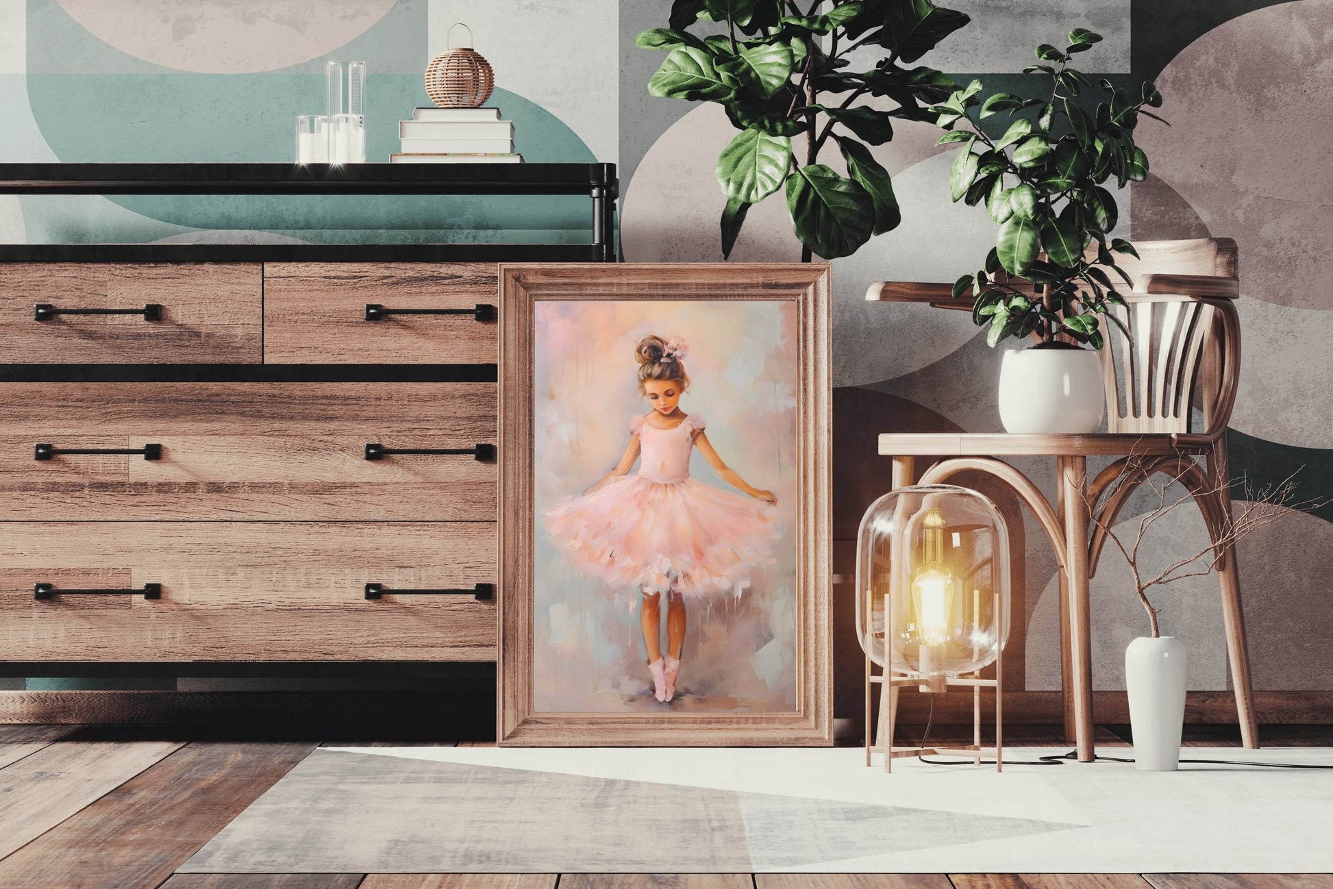 Watercolor Brushed illustration of Girl in Pink Dress - beink online art store