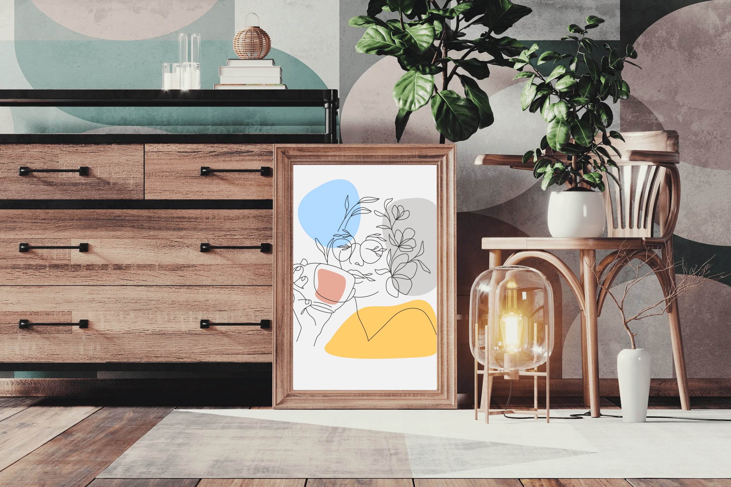 Minimal Woman Drinking Tea Wall Art - beink online art store