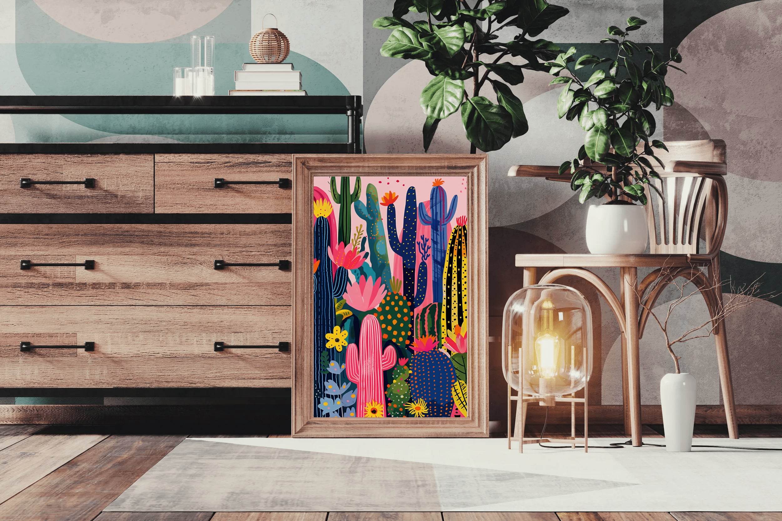 Colorful Cactus Garden Wall Art - beink online art store