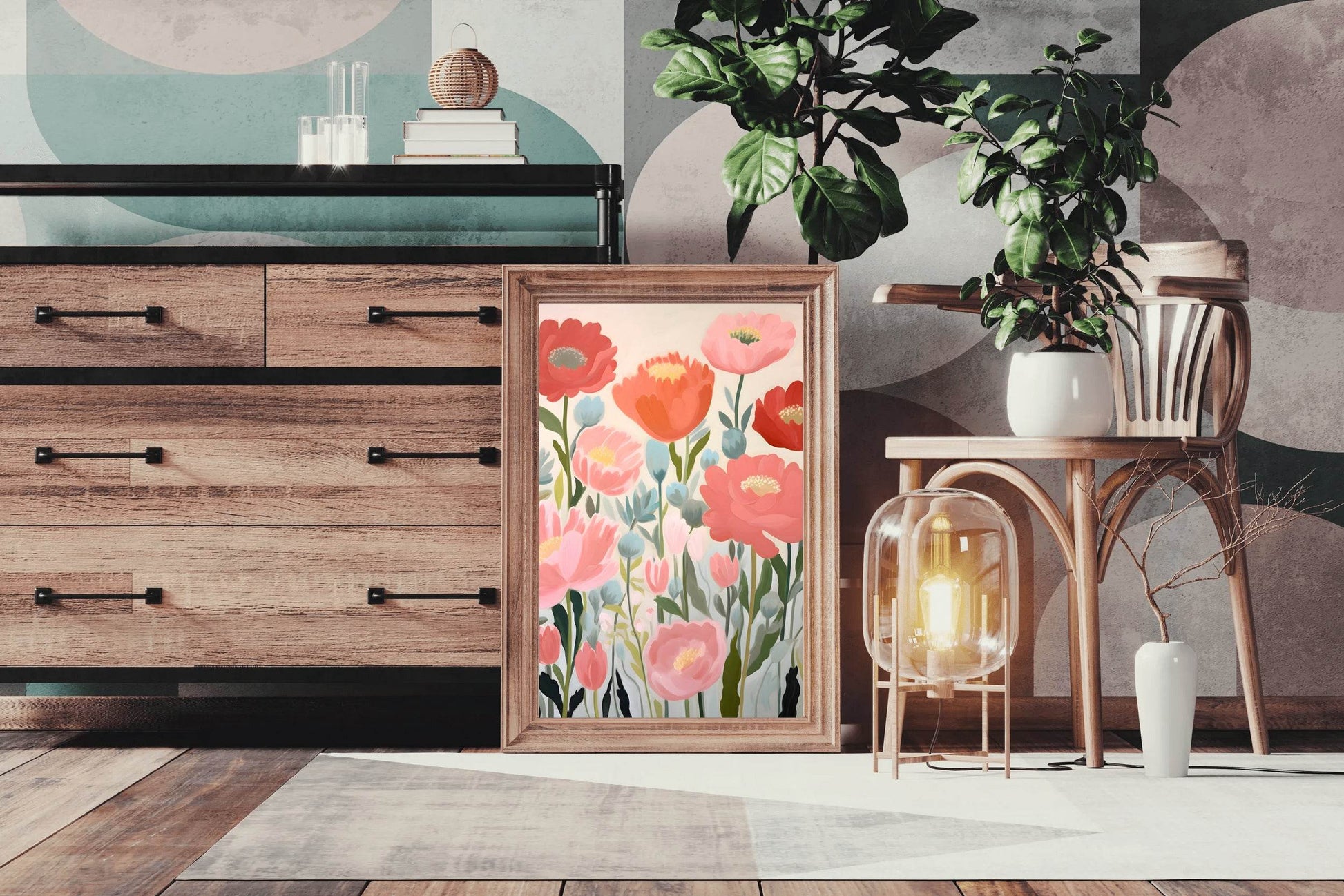 Watercolor Painting of Red and Pink Flowers - beink online art store