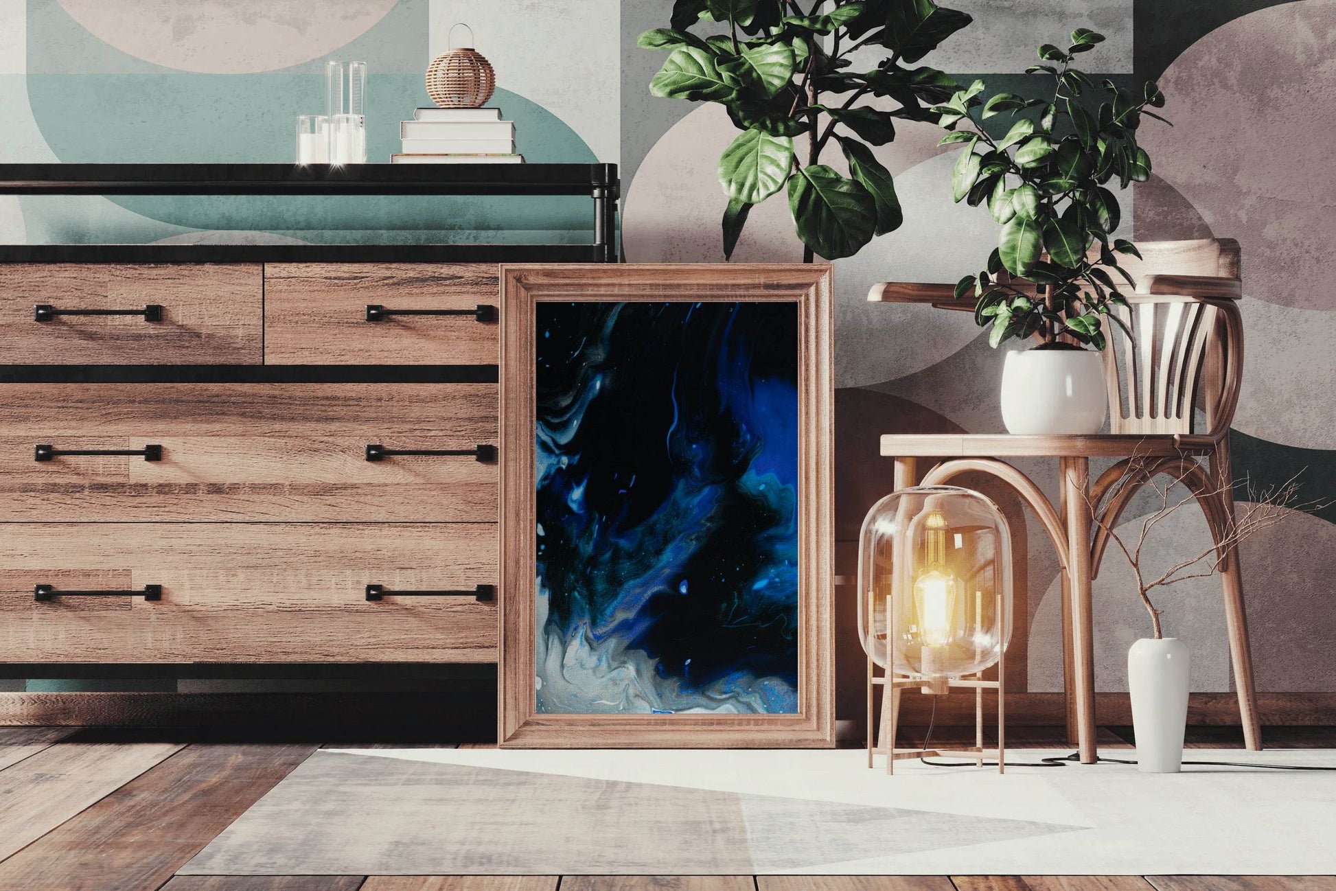Blue Mix flowing Paint Abstract Wall Art - beink online art store