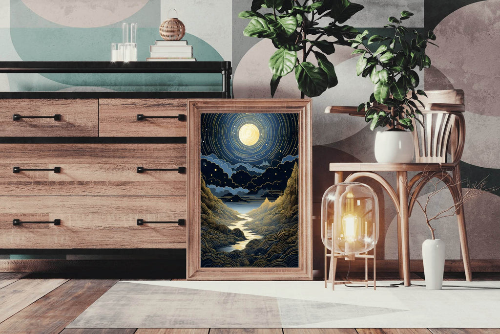 Starry Night Sky With Mountains And Stars Wall Art - beink online art store