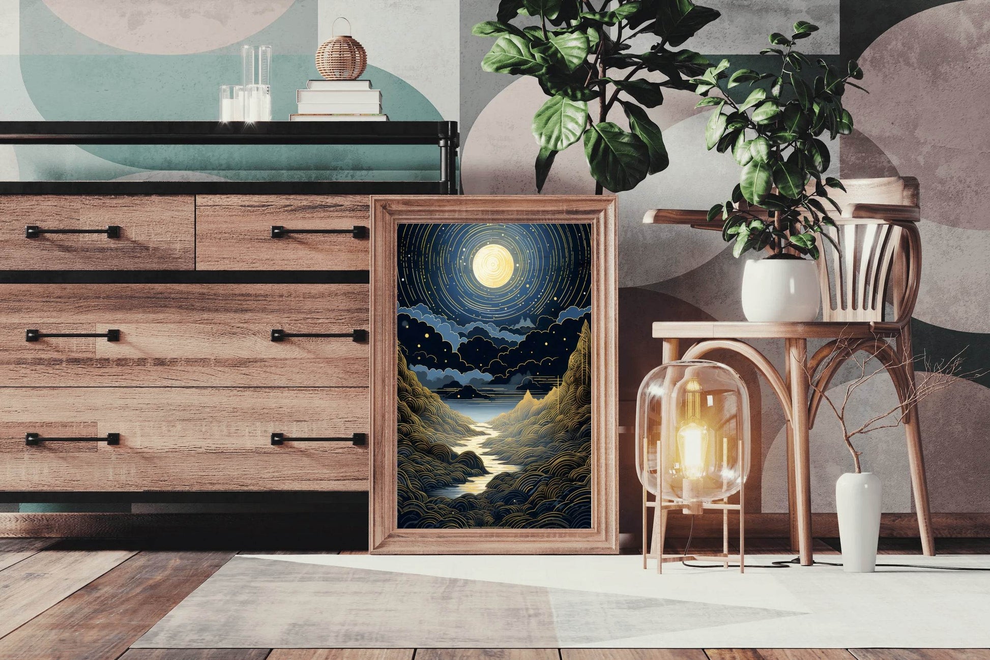 Starry Night Sky With Mountains And Stars Wall Art - beink online art store