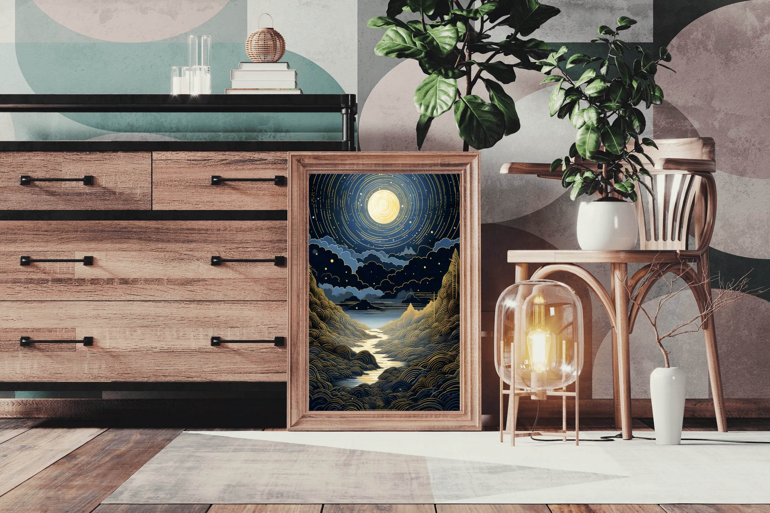Starry Night Sky With Mountains And Stars Wall Art - beink online art store