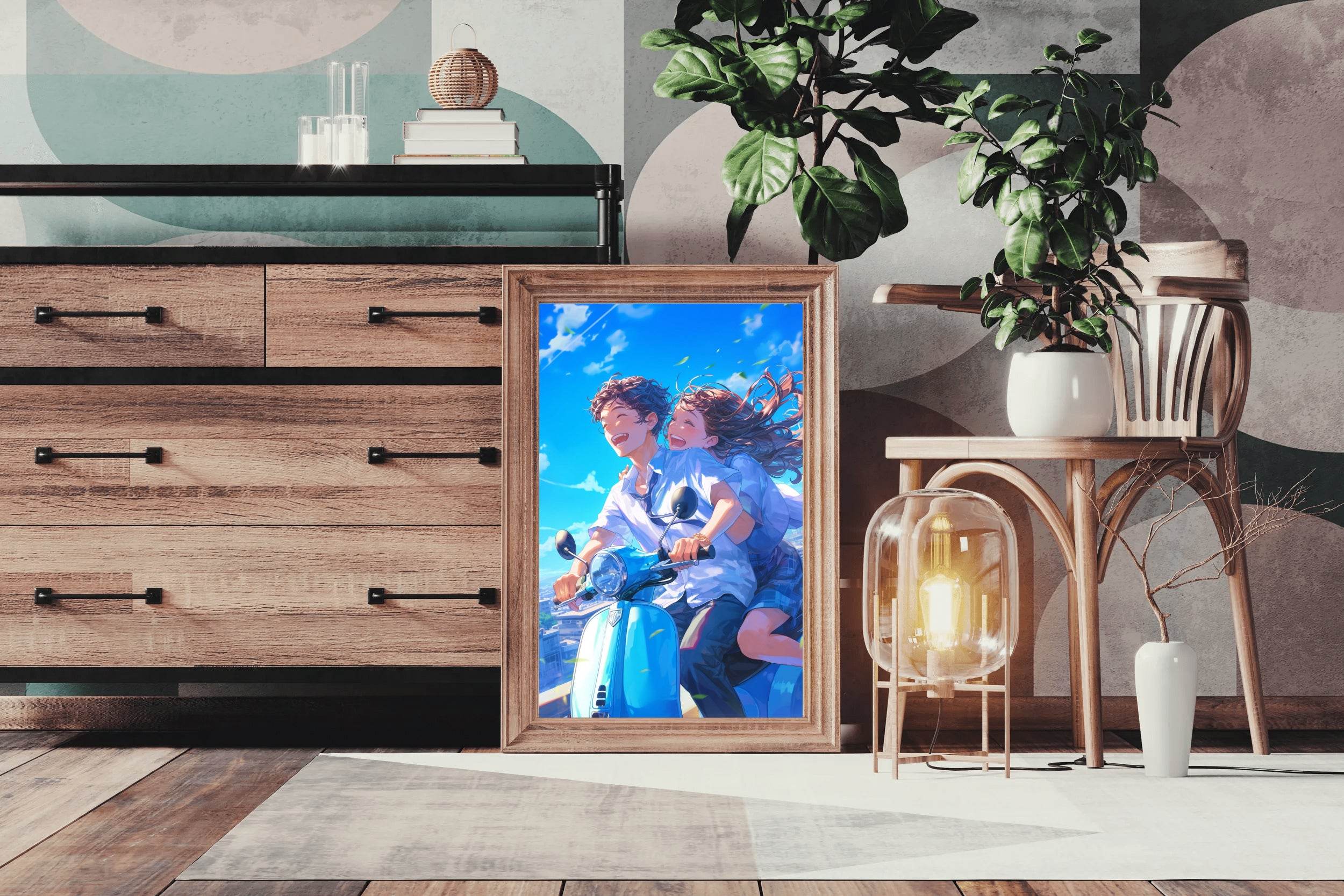 Couple On Bike Anime Wall Art - beink online art store