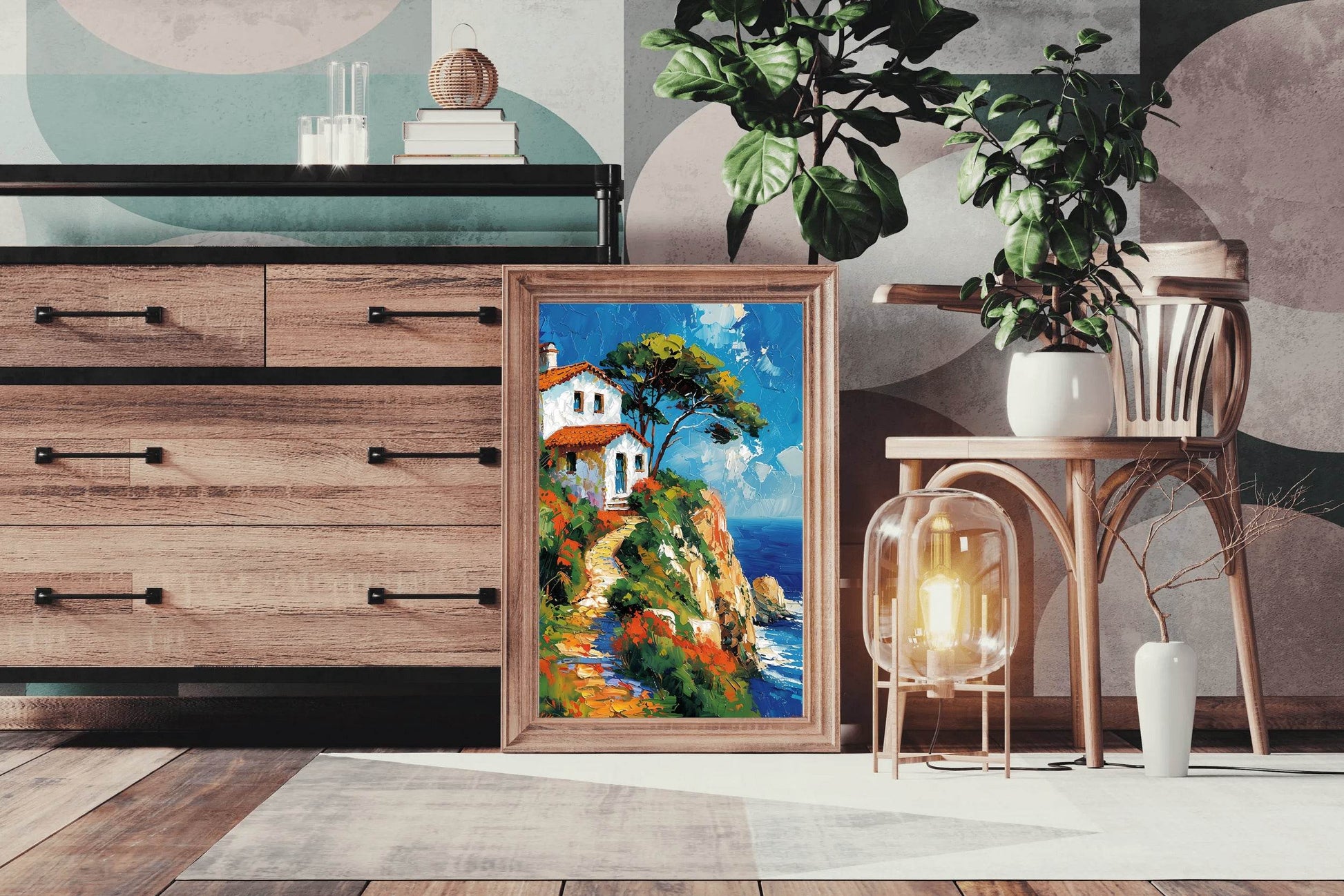 Painting Of Beach House On Cliff Wall Art - beink online art store