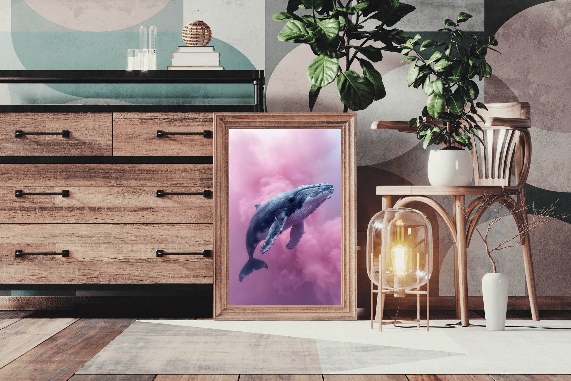 Whale Flying in Pink Clouds Wall Art - beink online art store