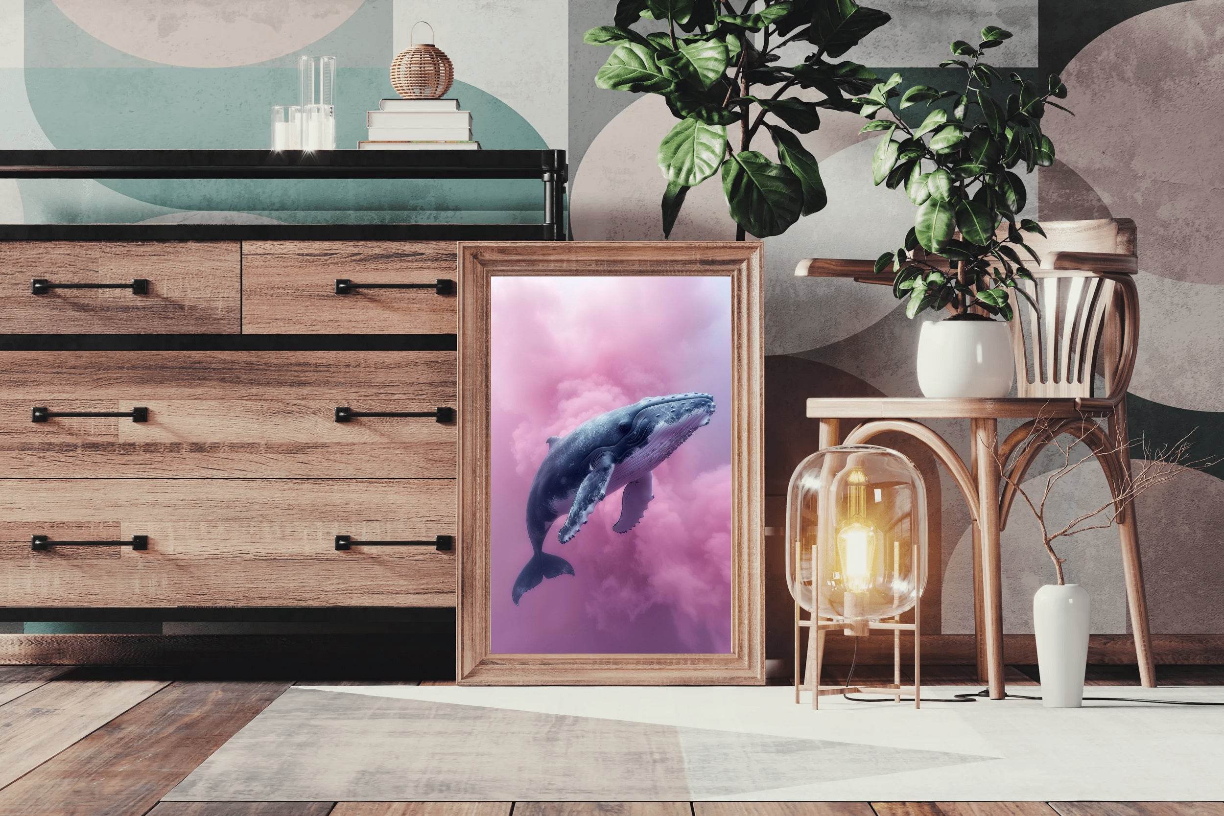 Whale Flying in Pink Clouds Wall Art - beink online art store