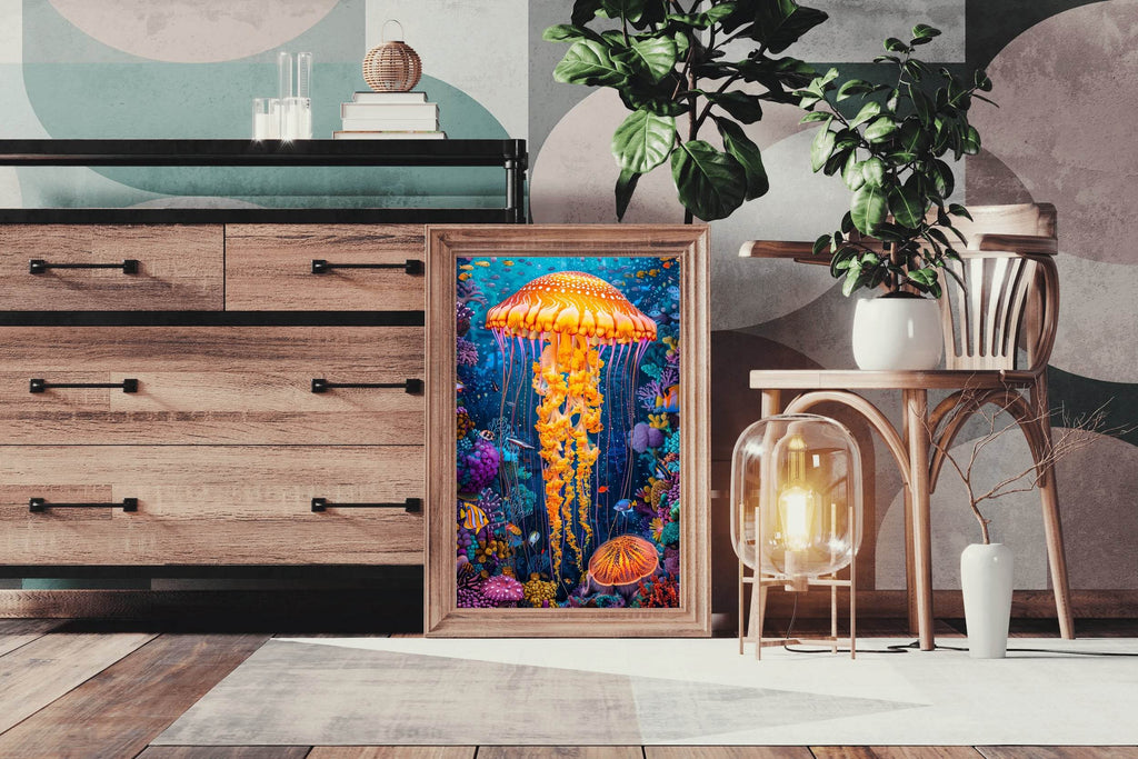 Jellyfish in the Colorful Coral Reef of the Seashore Wall Art - beink online art store