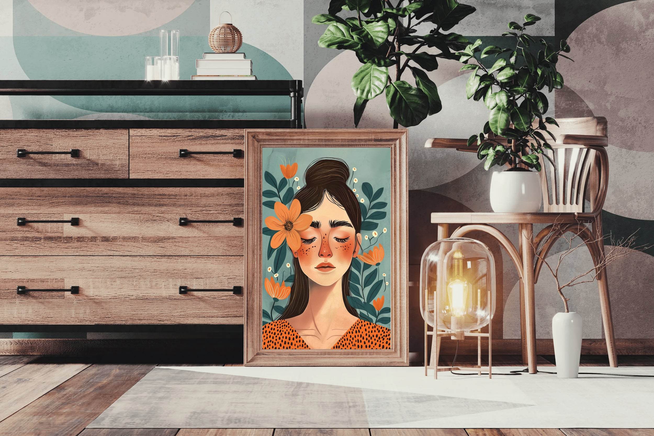 Women Eyesclosed Surrounded by Flowers Stunning ArtWork - beink online art store