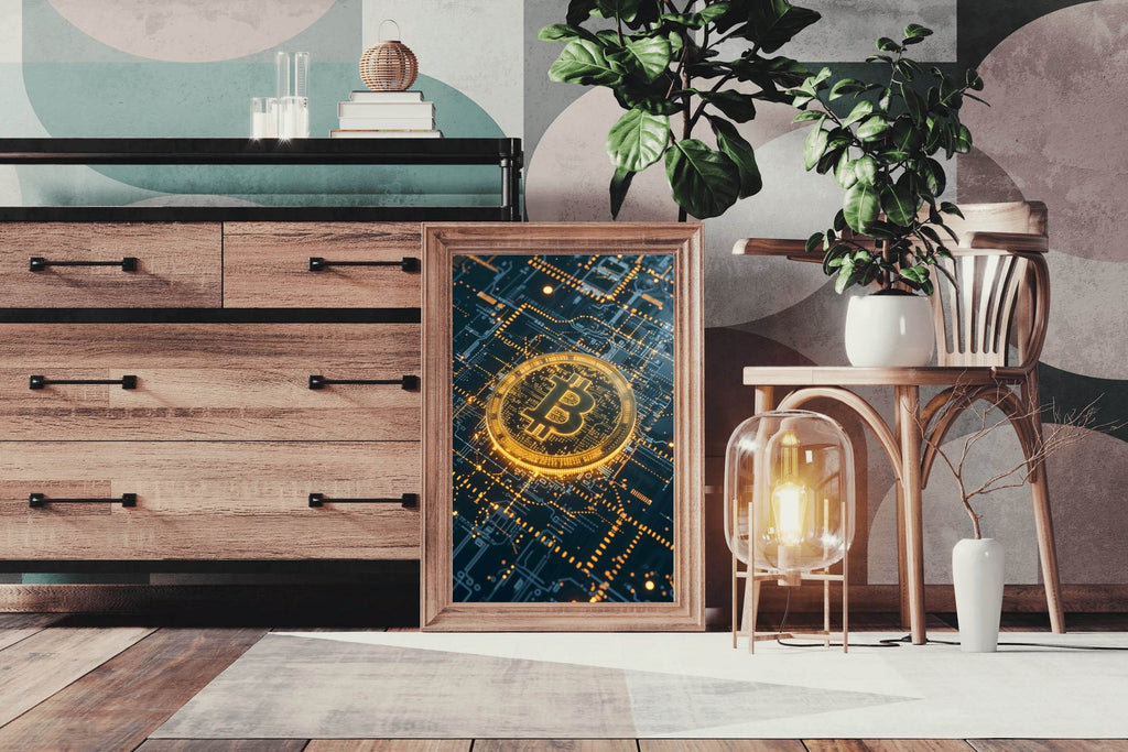 Digital Bitcoin Golden Logo Wall Art - beink online art store