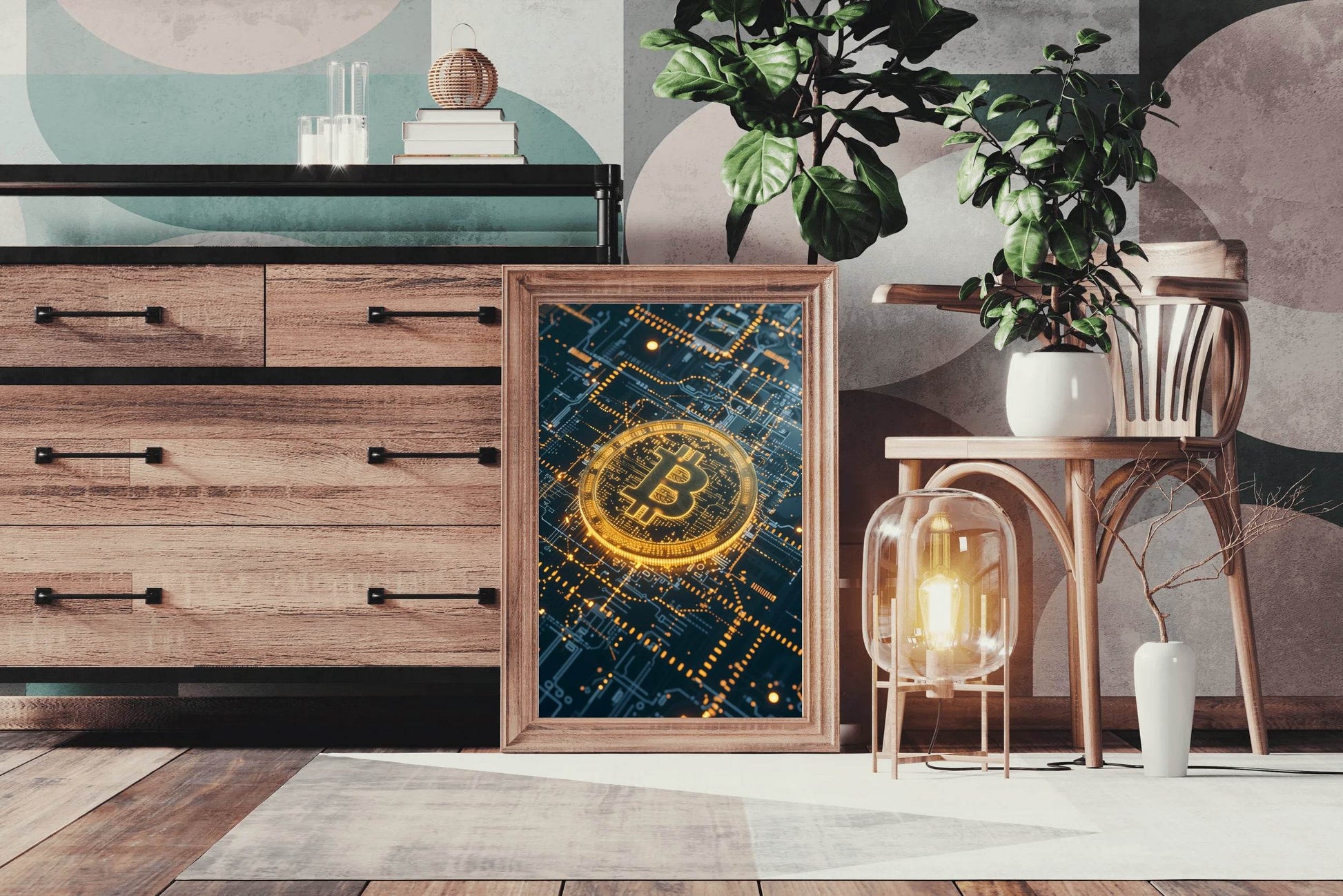 Digital Bitcoin Golden Logo Wall Art - beink online art store