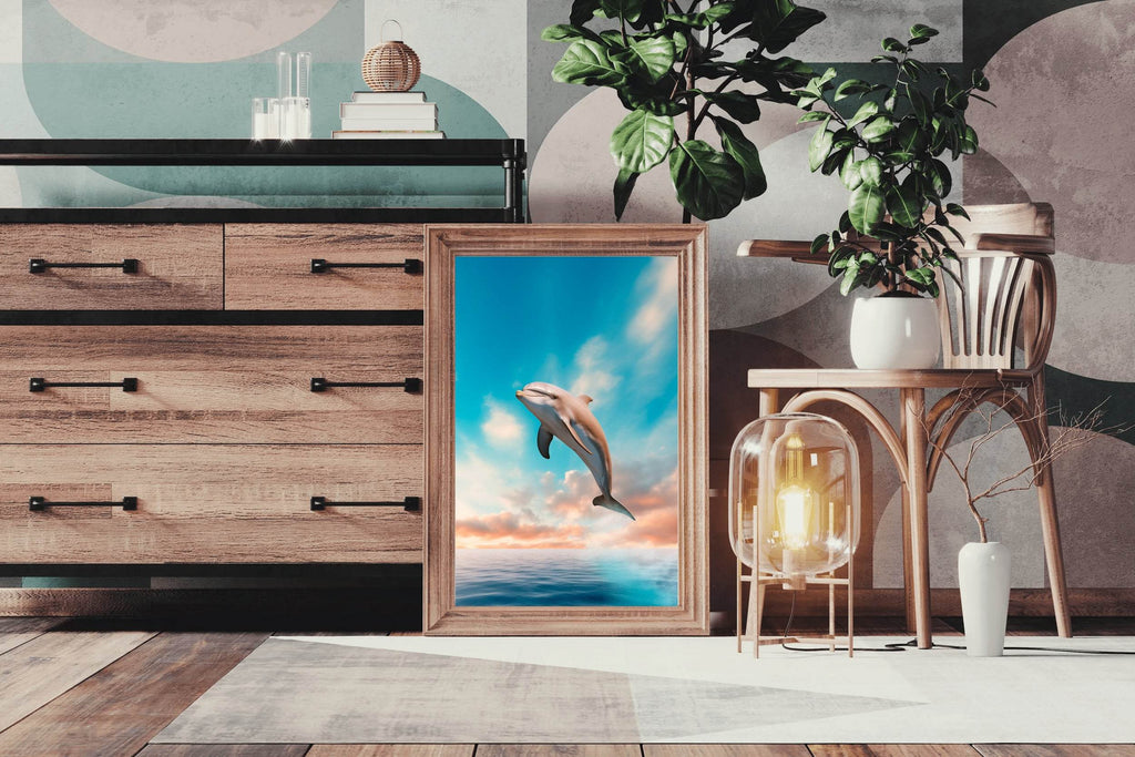 Fantsy Dolphin Jumping Out of Water Wall Art - beink online art store