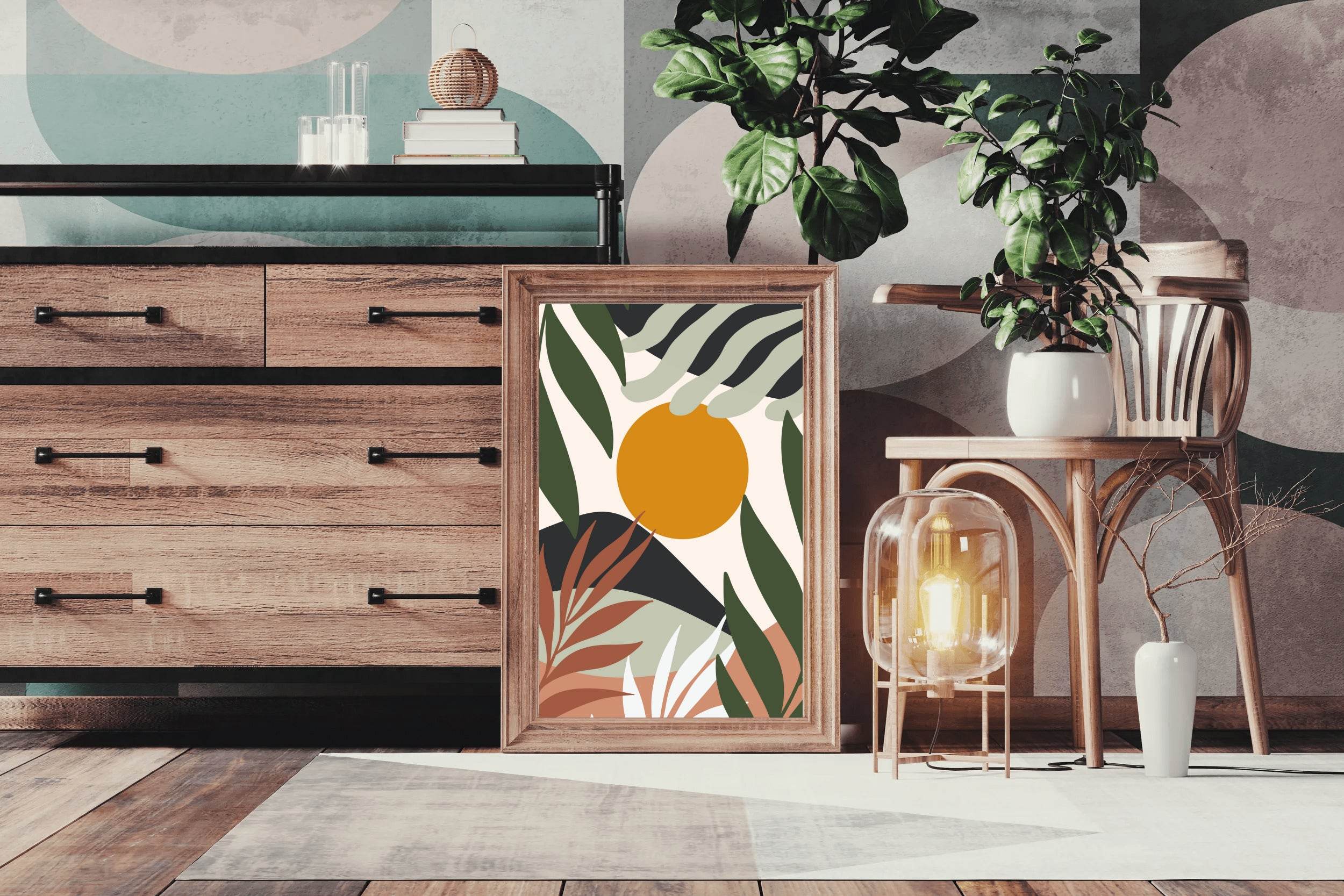 Minimalist leaves With Background ArtWork - beink online art store