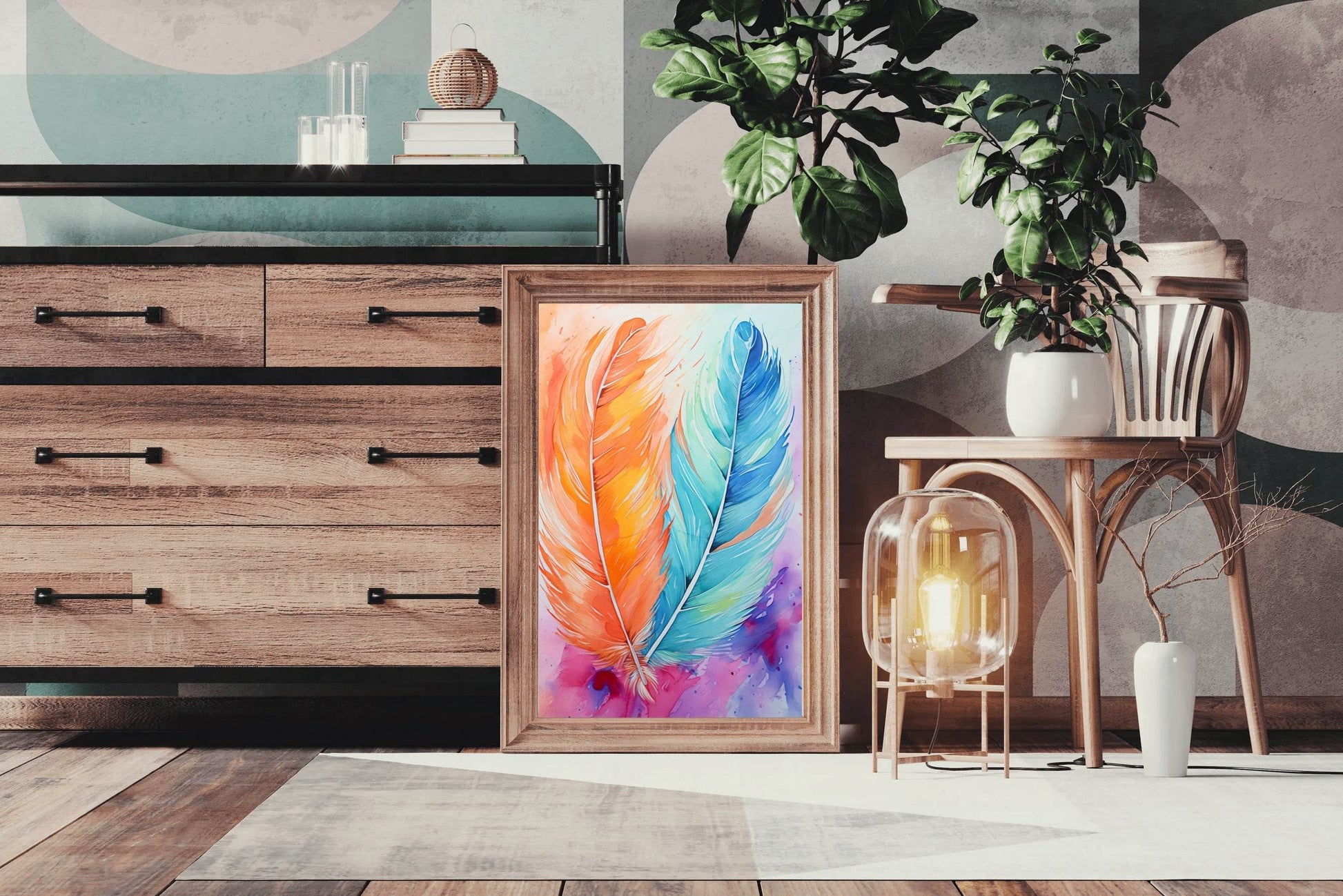 Painting Colored Feathers Wall Art - beink online art store