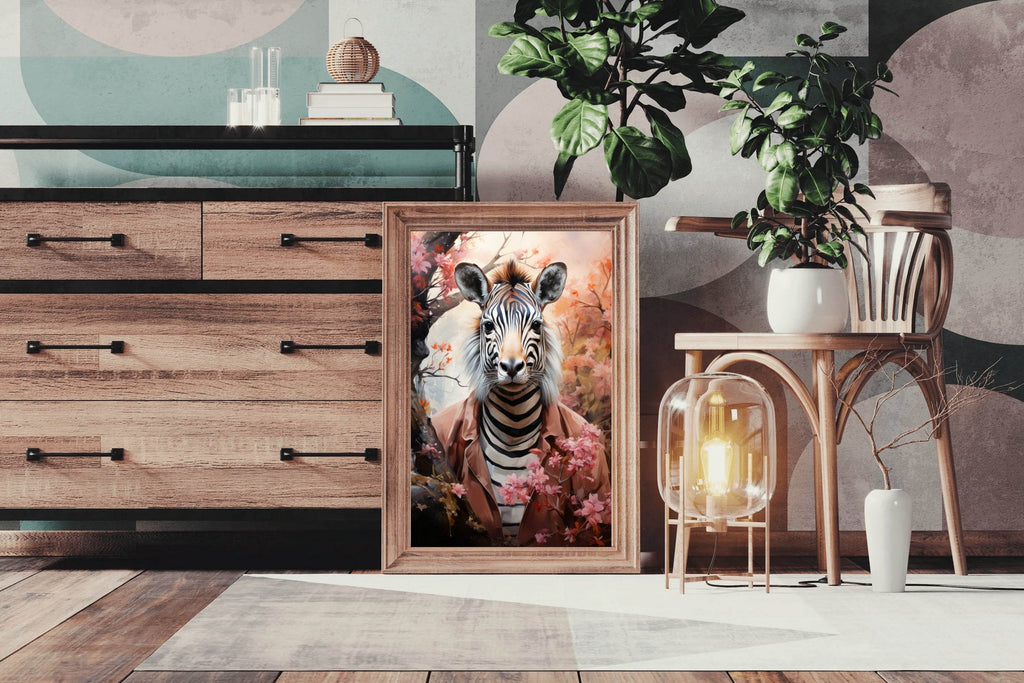 Watercolor Zebra with Flowers Animal Wall Art - beink online art store