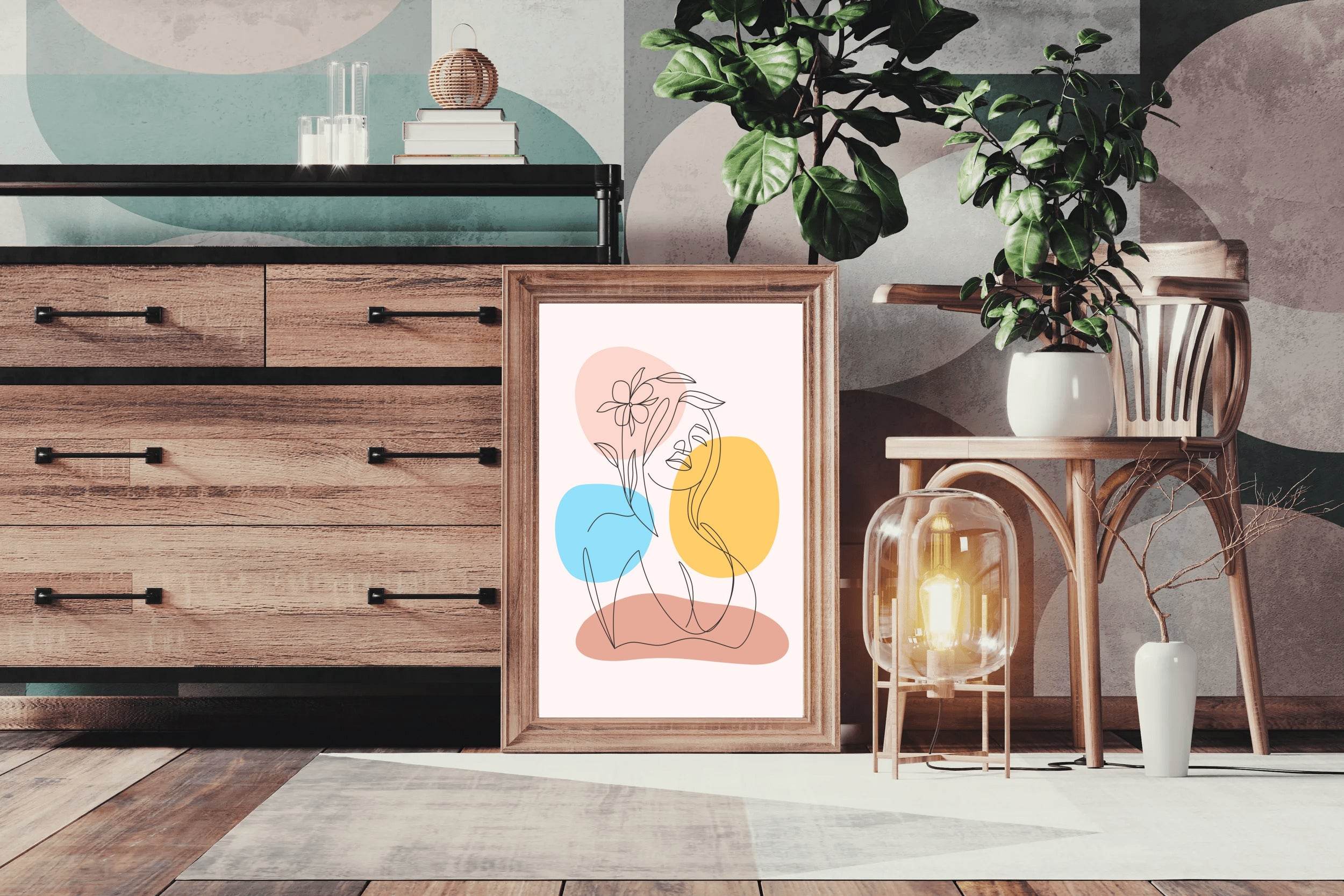 Minimal Woman With a Head Flower Wall Art - beink online art store