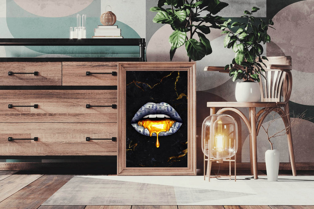 Black Woman Lips With Money And Gold Wall Art - beink online art store