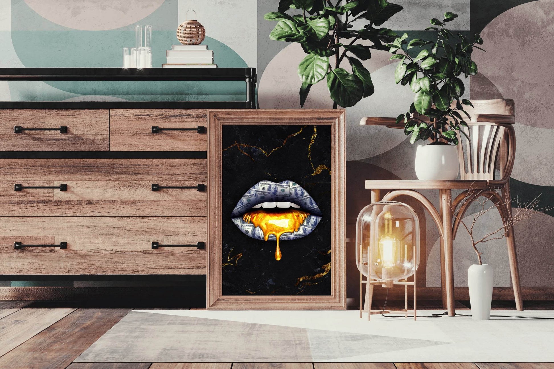 Black Woman Lips With Money And Gold Wall Art - beink online art store