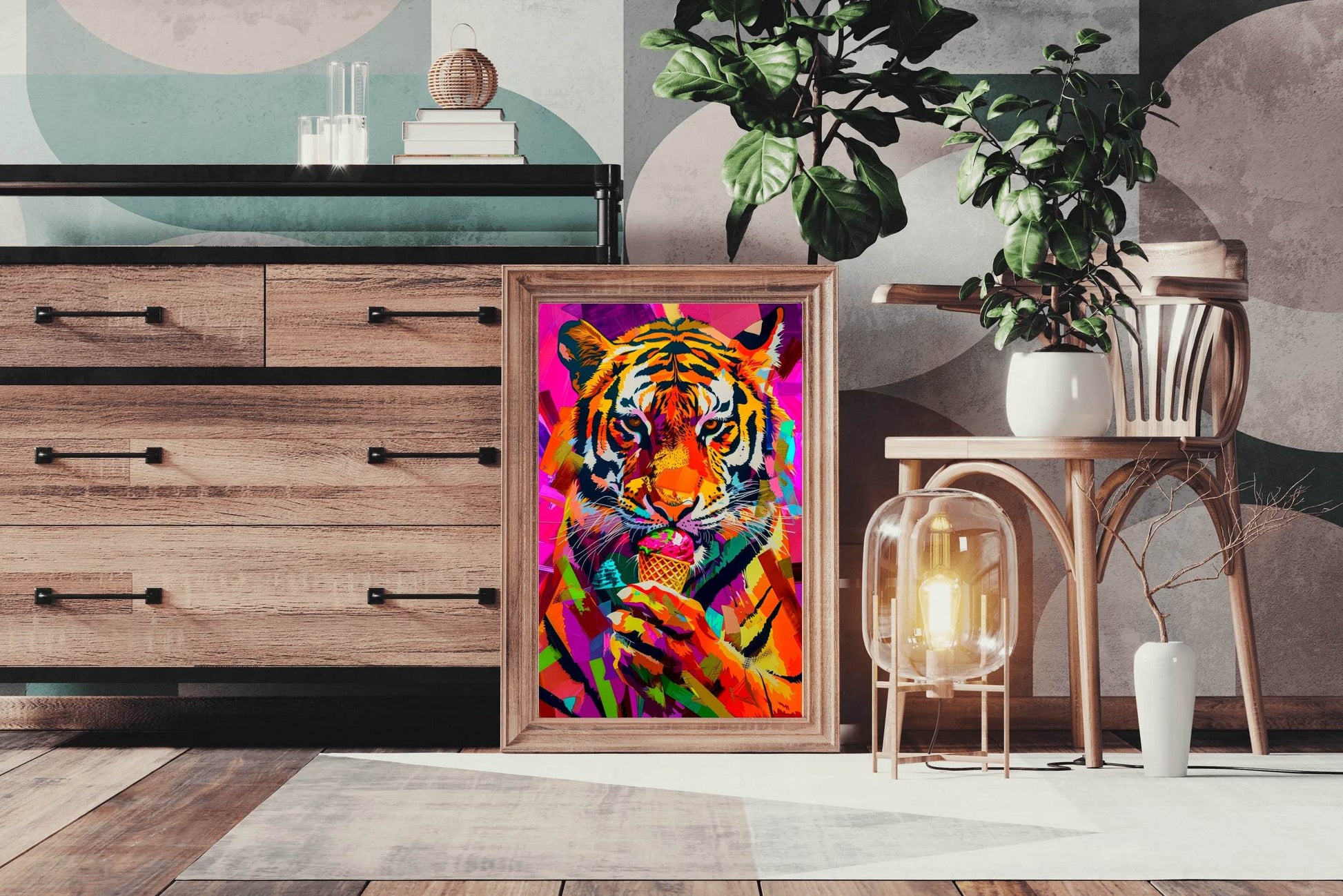 Colorful Tiger Having Ice cream Wall Art - beink online art store