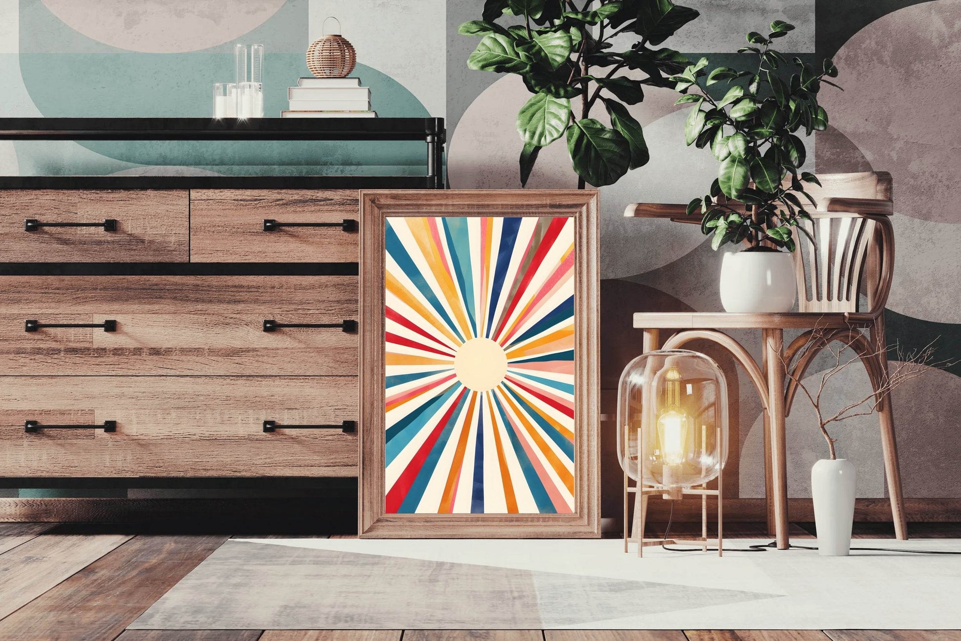Abstract Sun Ray Retro Background Digital Art - beink online art store