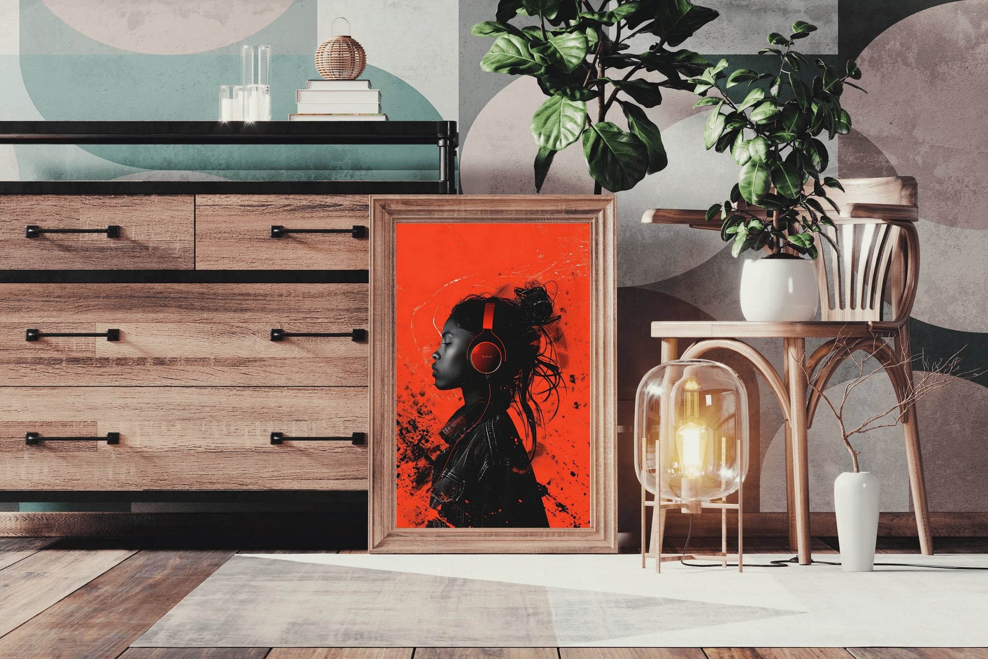A Girl Listening To Music With Headphones Wall Art - beink online art store