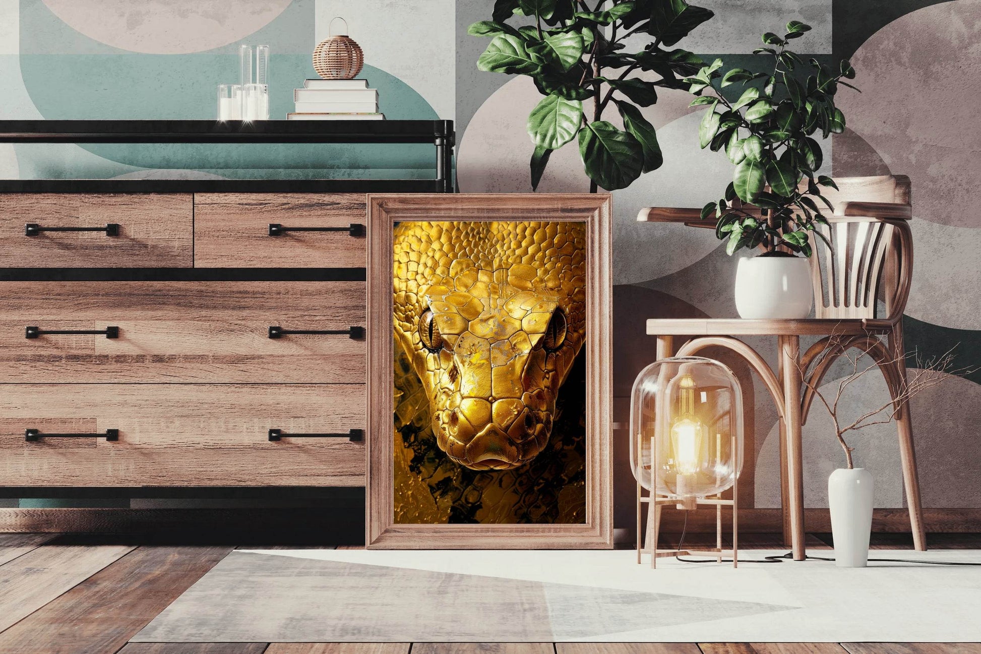 Golden Anaconda Snake Wall Art - beink online art store