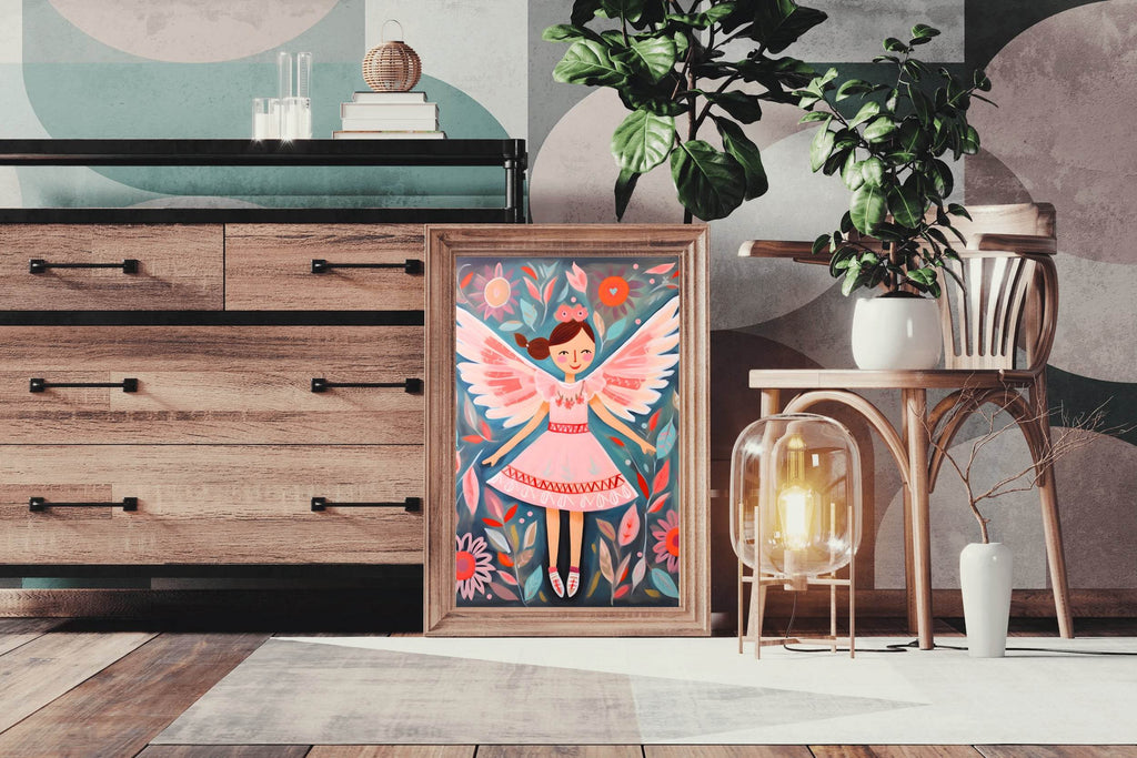 Watercolor Illustration of Dancing Girl In Pink Dress - beink online art store