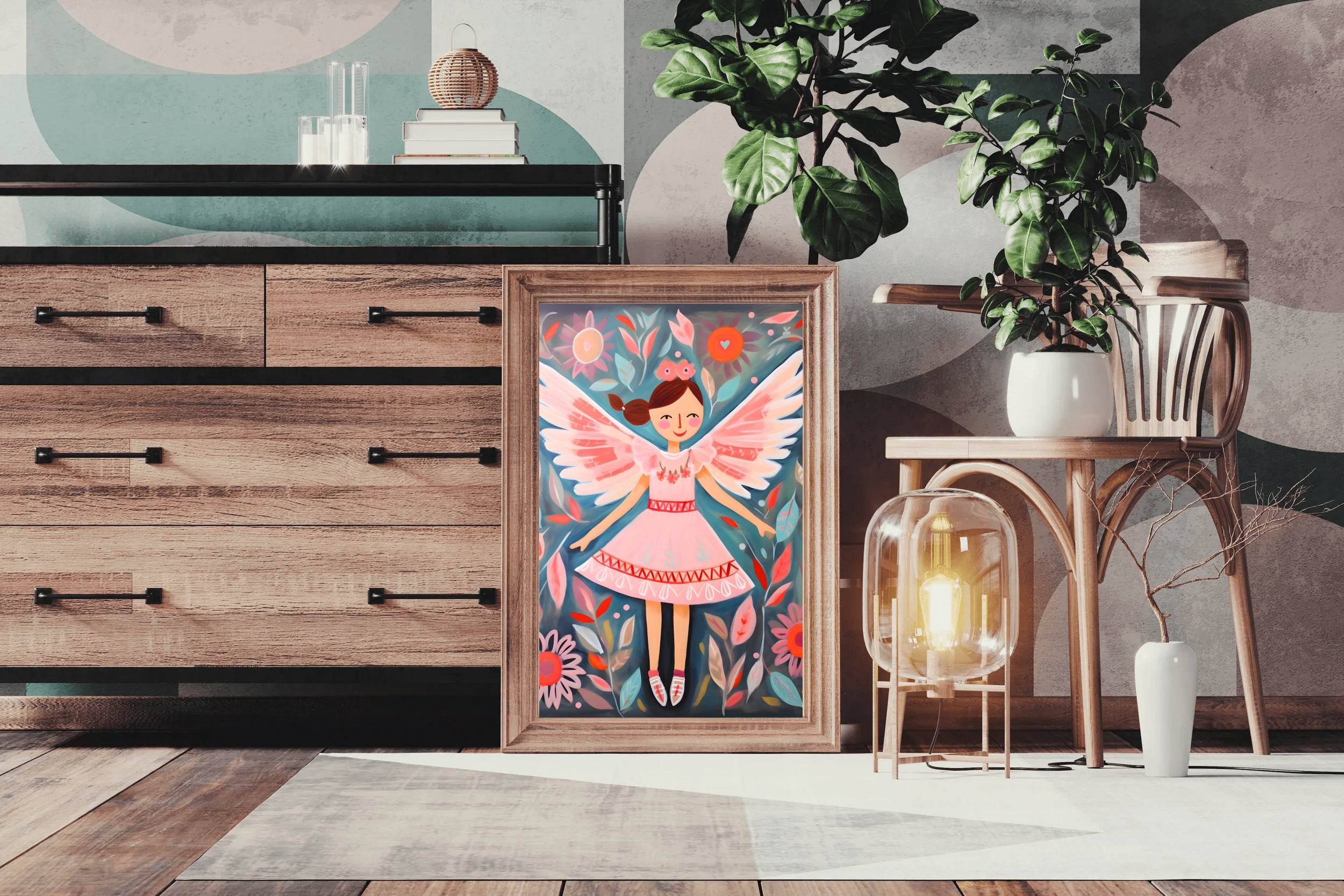 Watercolor Illustration of Dancing Girl In Pink Dress - beink online art store