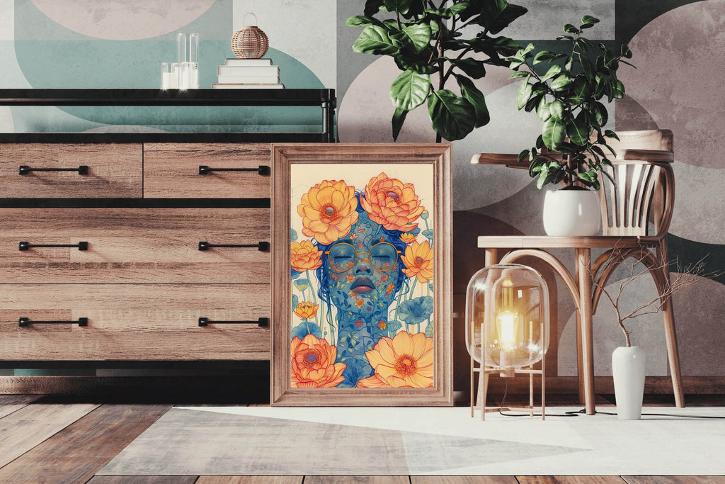 Floral Face of Lady with Orange Blossoms Wall Art - beink online art store