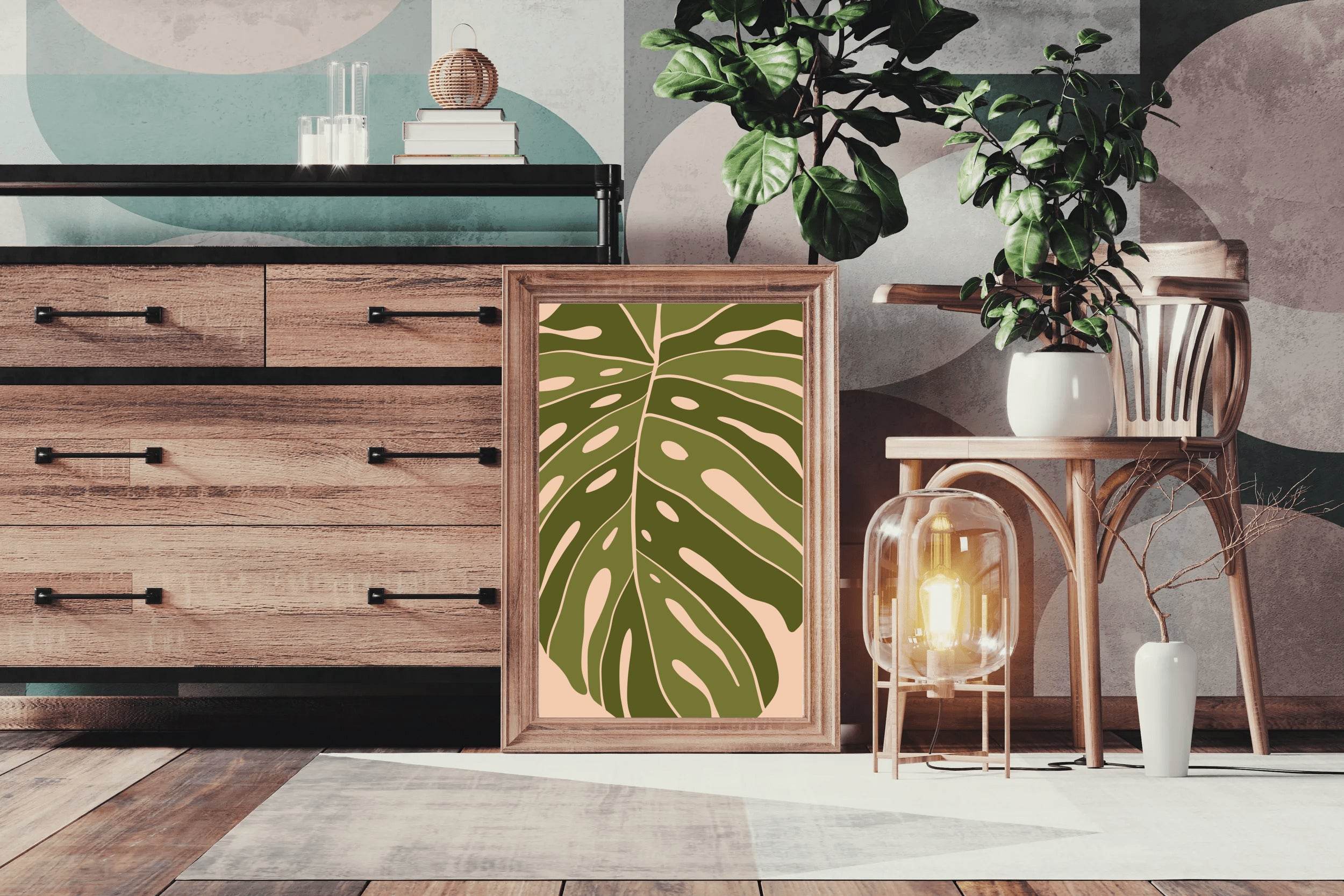 Monstera Leaf With pink Backround ArtWork - beink online art store