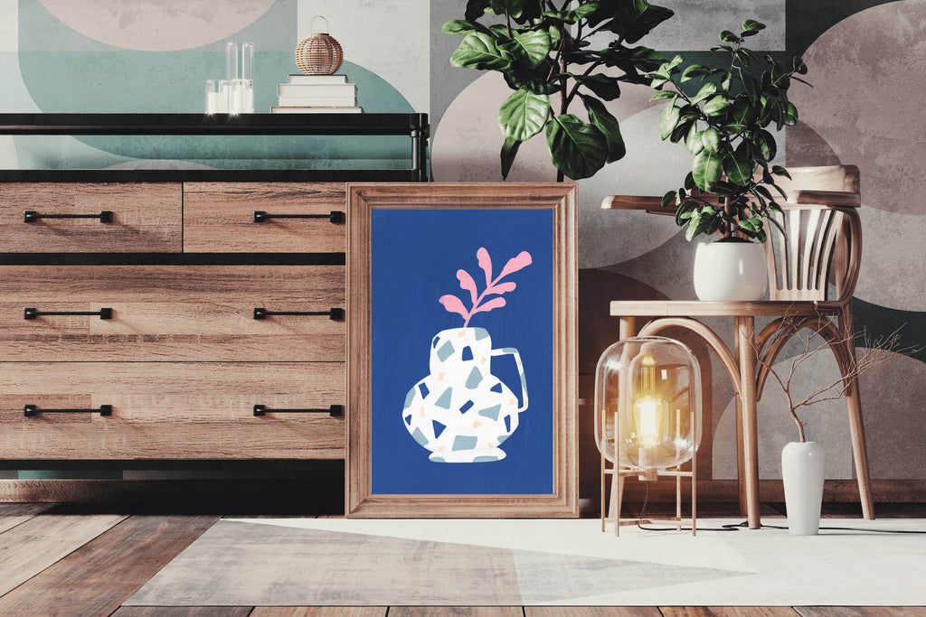 Pink Leaf Branch in A Blue Vase Wall Art - beink online art store