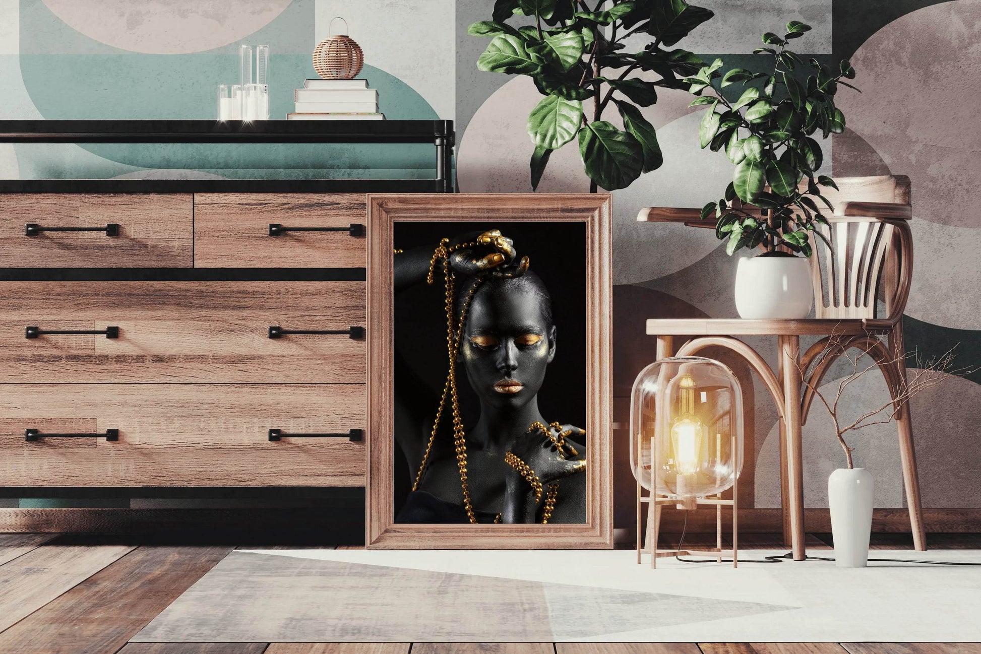African Black Woman with Golden Jewelry - beink online art store