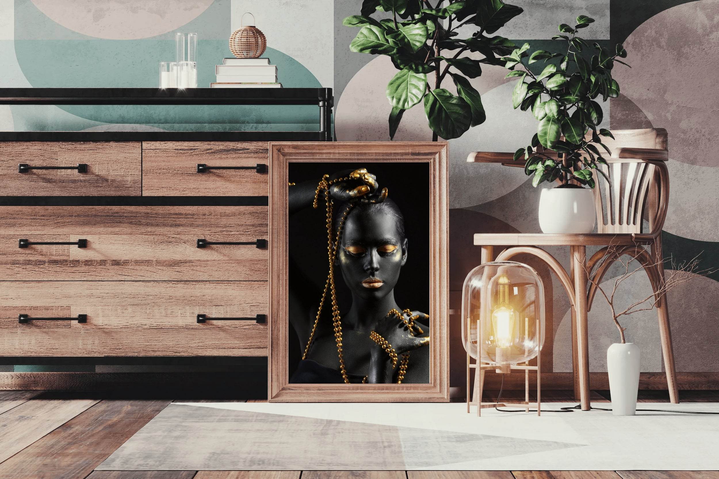 African Black Woman with Golden Jewelry - beink online art store