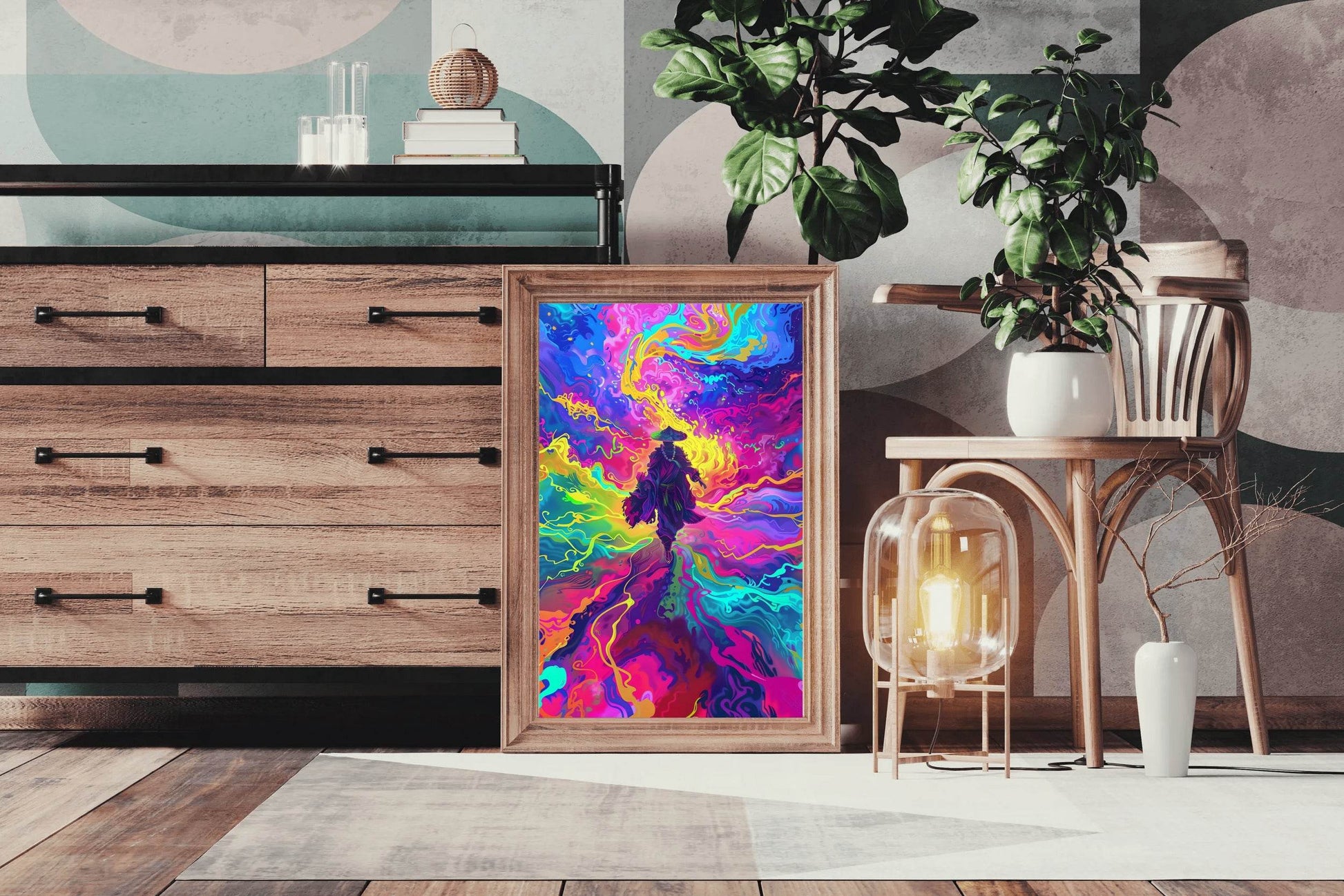 Digital Illustration of a Person Walking in Abstract Landscape - beink online art store