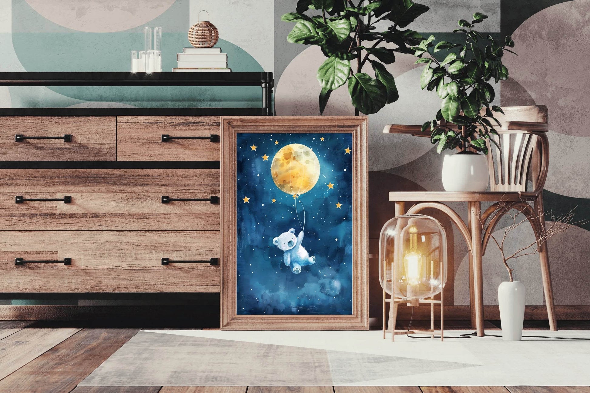 Flying Teddy Bear With Yellow Balloon - beink online art store