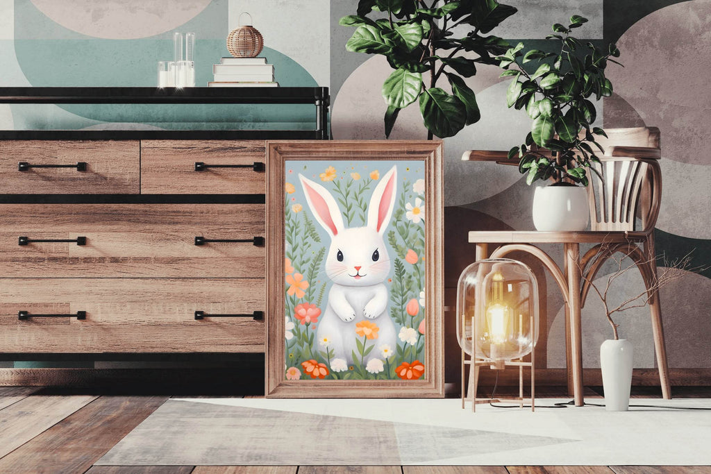 White Cartoonish Bunny Painting - beink online art store