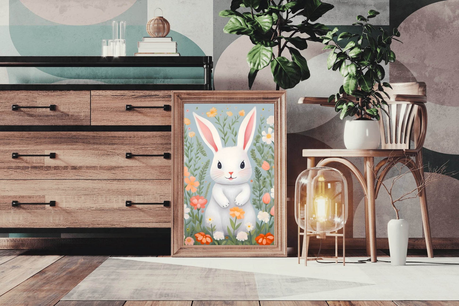 White Cartoonish Bunny Painting - beink online art store