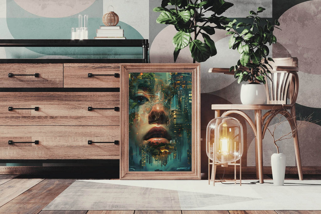 Enhanced Female Face Among Buildings Digital Art - beink online art store