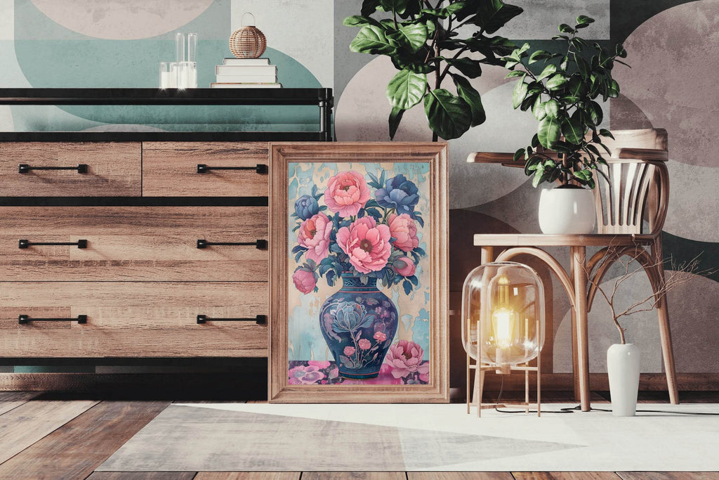 Blue Vase With Bunch of Flowers Digital Art - beink online art store