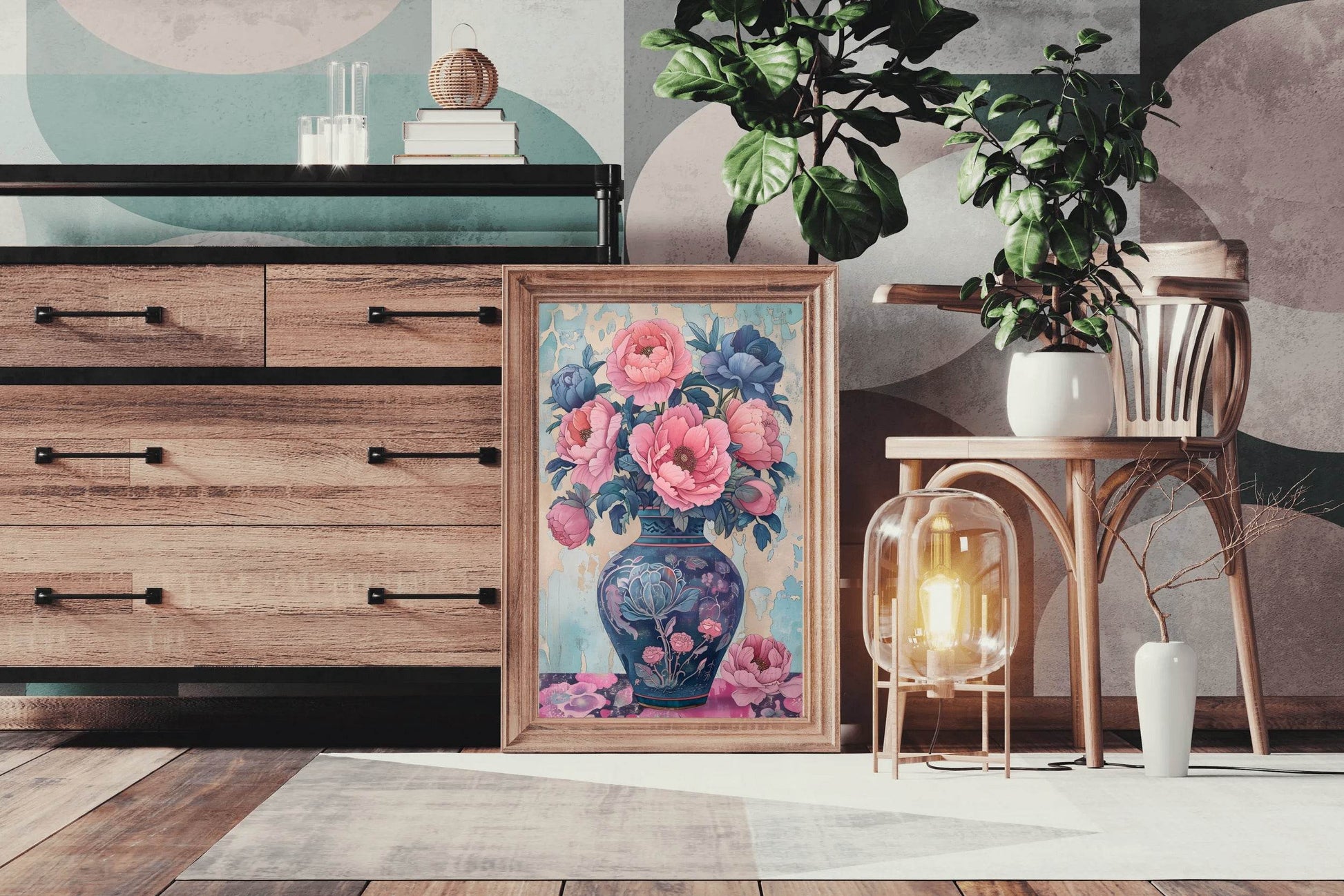 Blue Vase With Bunch of Flowers Digital Art - beink online art store