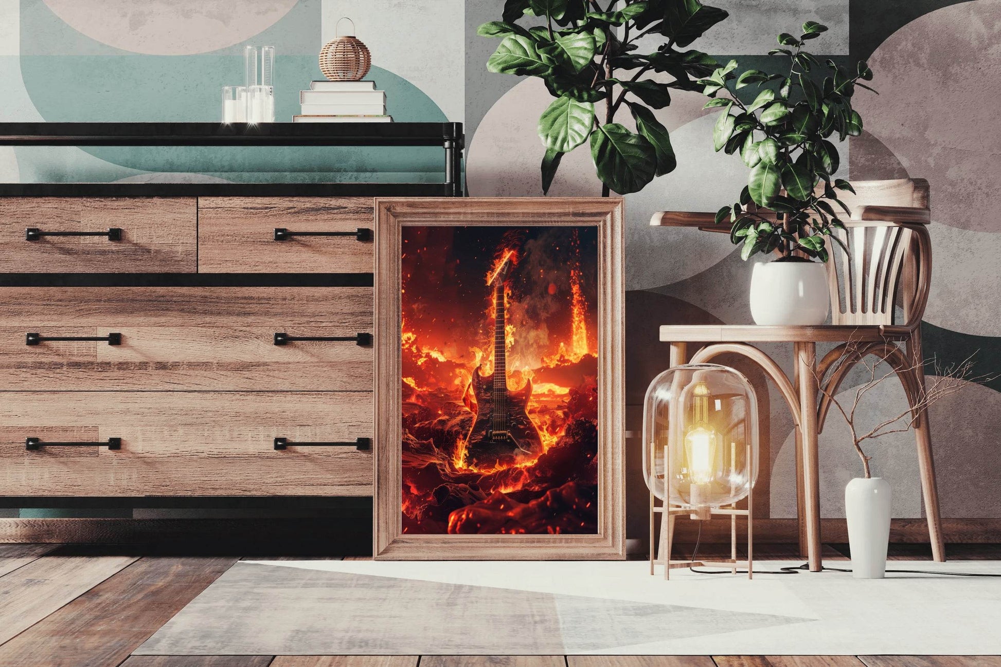 Fiery Rock Guitar Wall Art - beink online art store