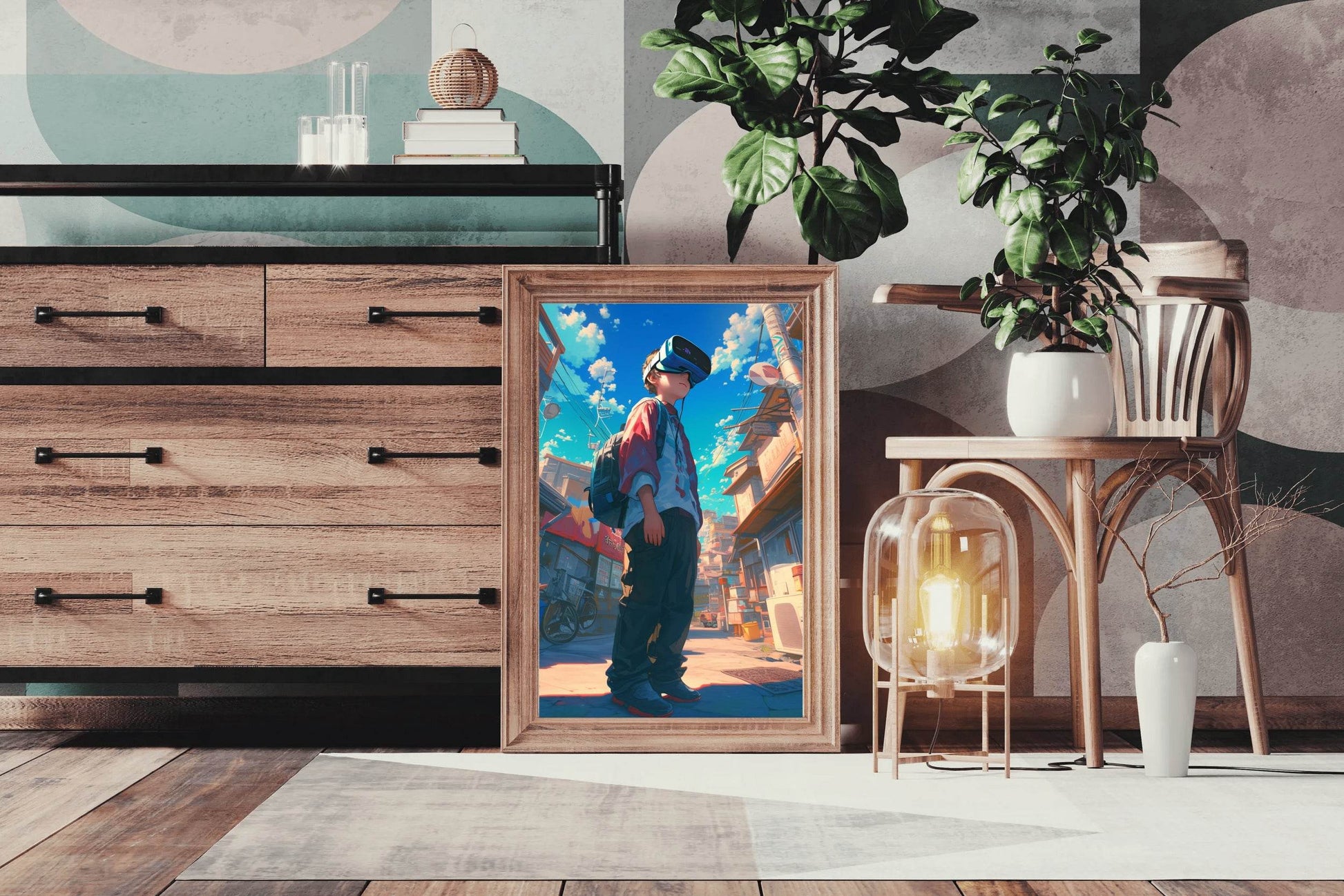Anime character Using Virtual Reality Glasses Anime Wall Art - beink online art store