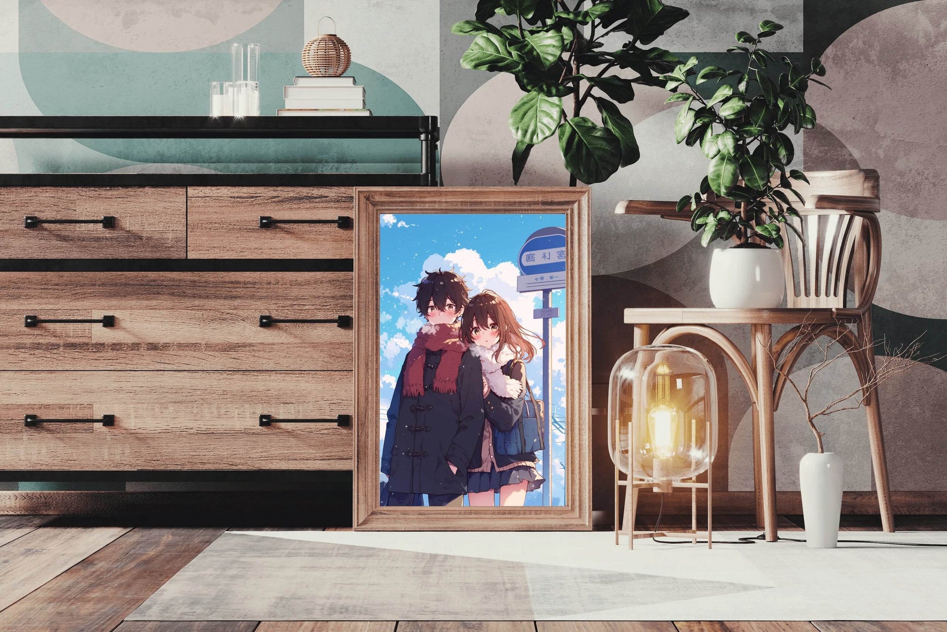 Anime Style Boy and Girl Hugging Couple - beink online art store