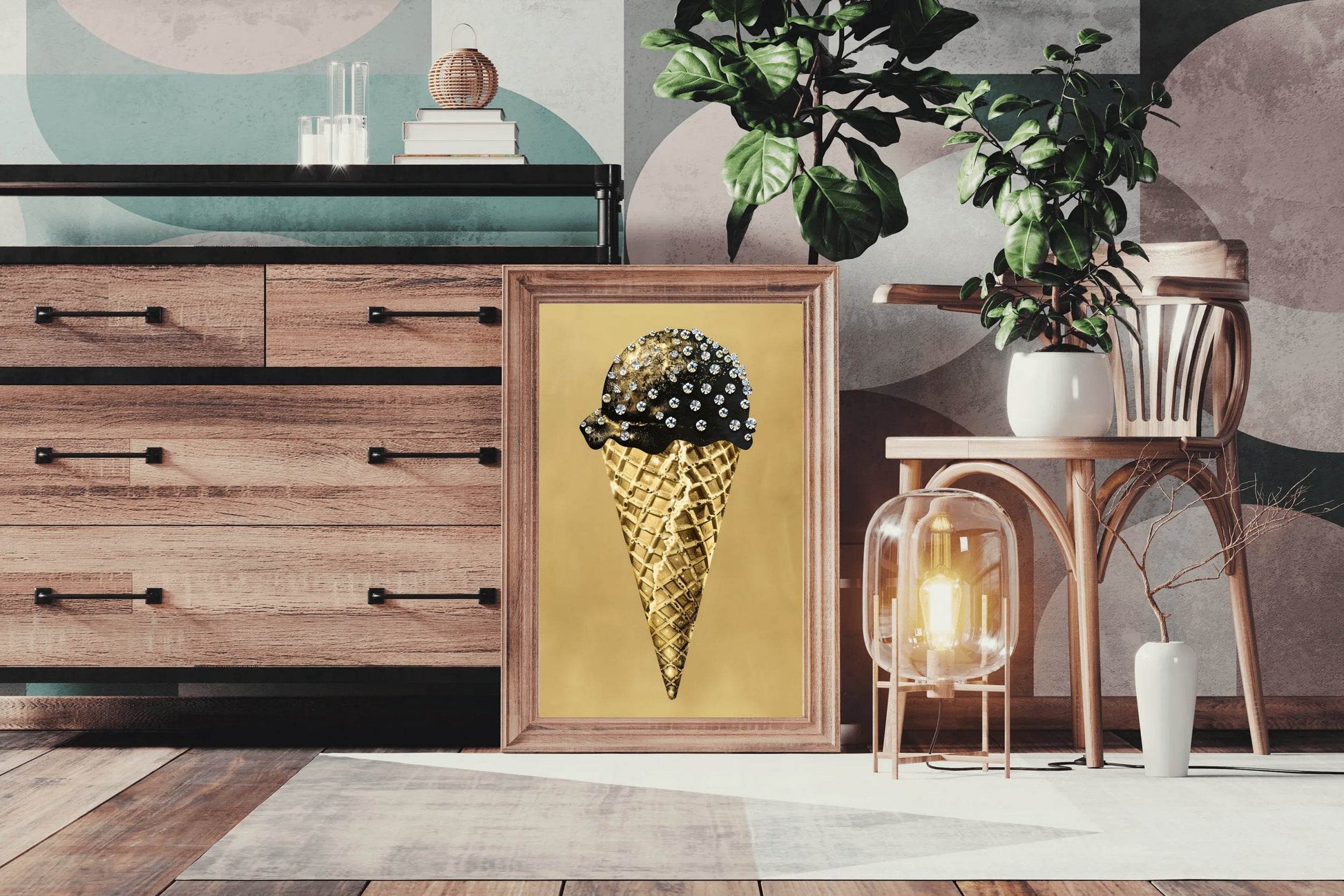 Black And Gold Ice Cream Cone Wall Art - beink online art store