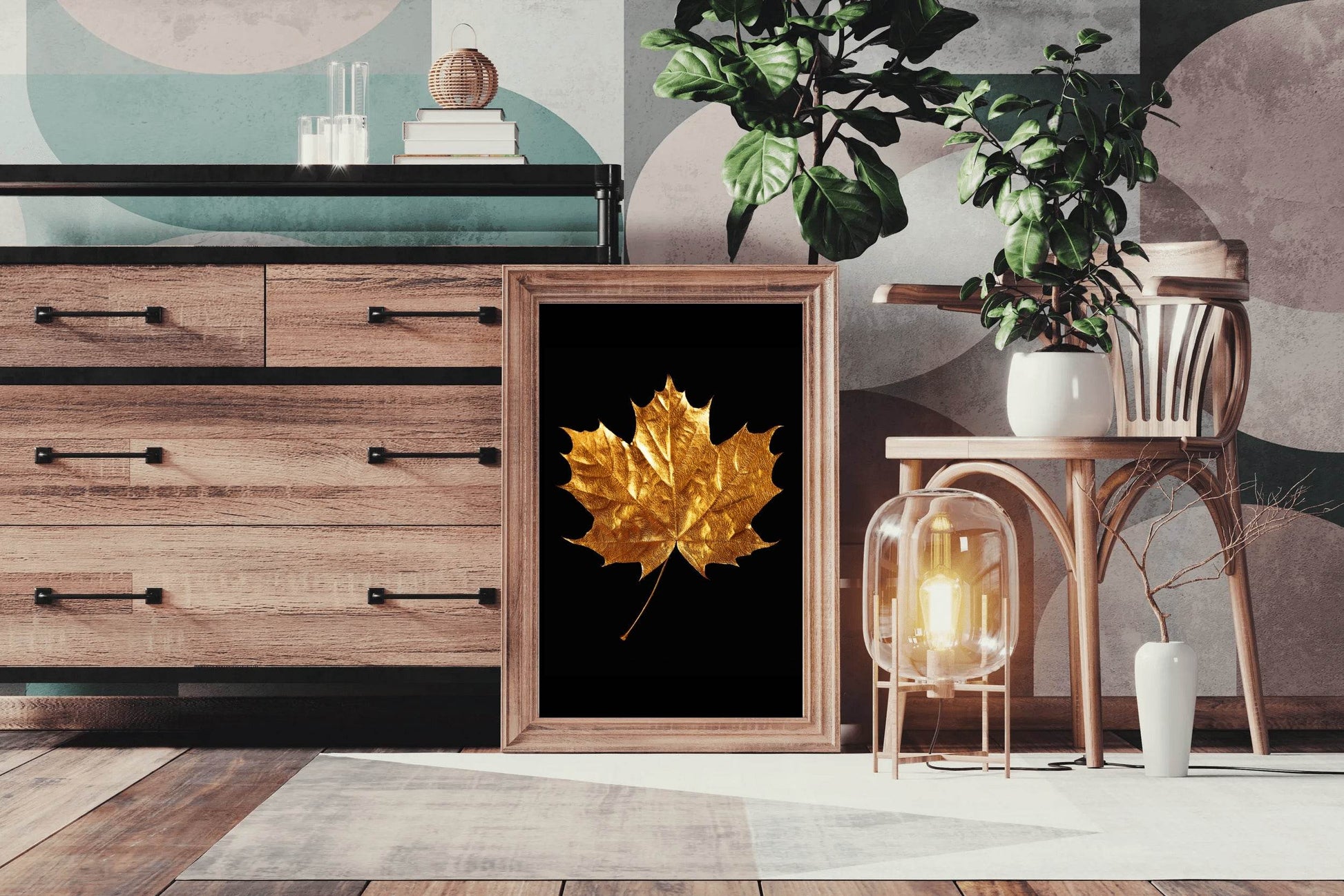 Golden Plantain Leaf Wall Art - beink online art store
