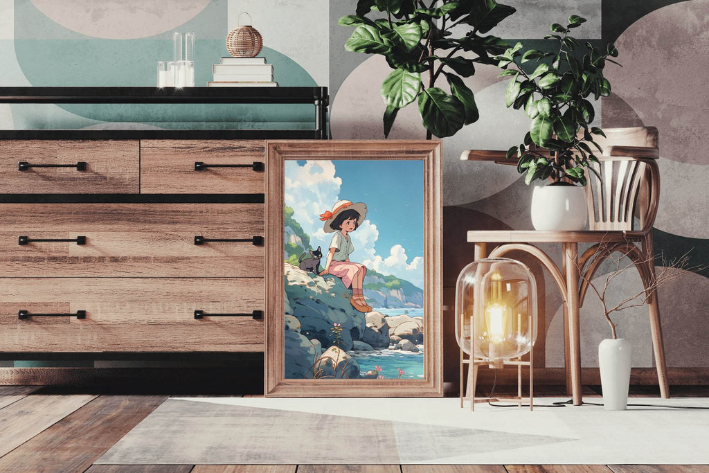 Vietnamese Girl Sitting on Rock Anime Wall Art - beink online art store