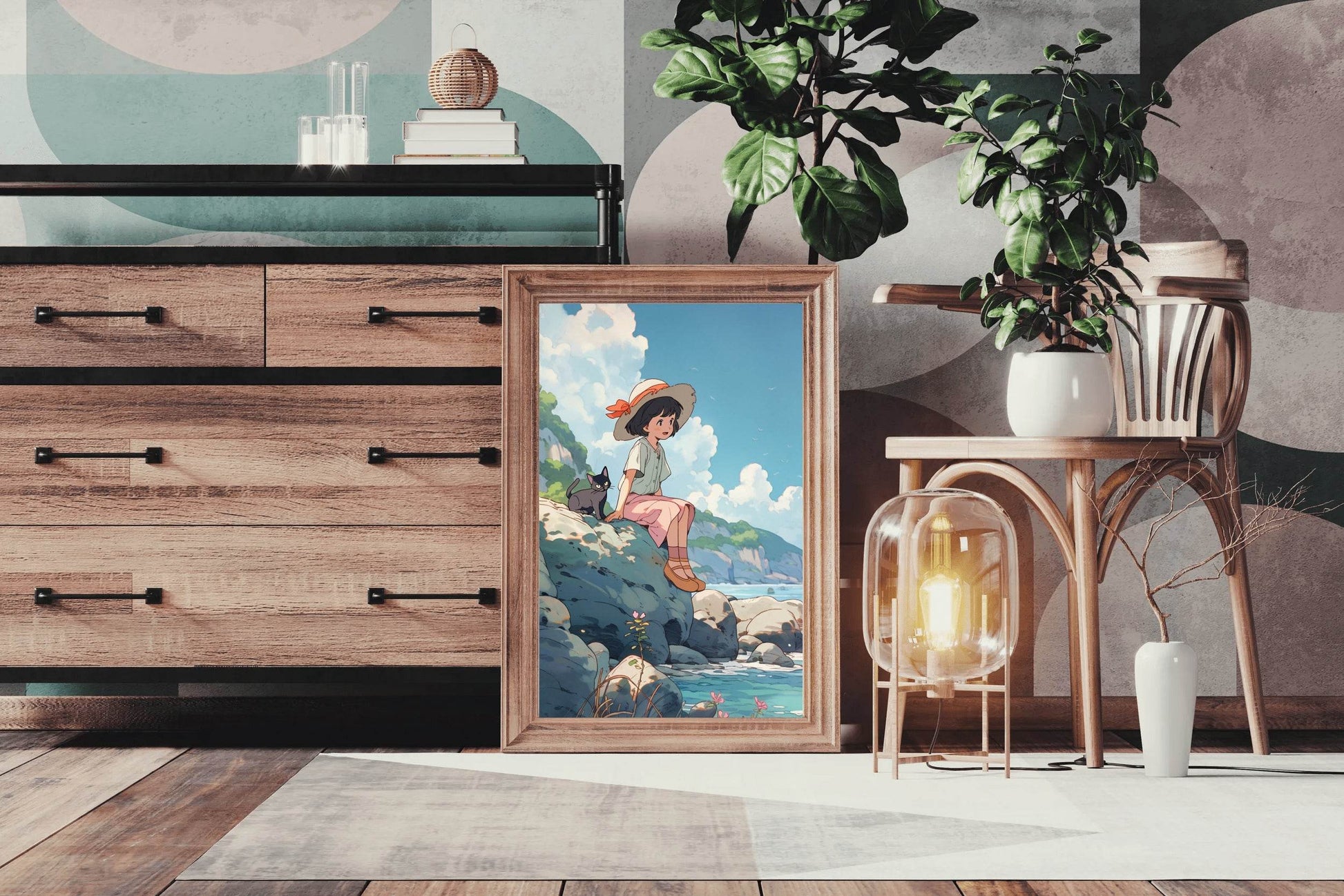 Vietnamese Girl Sitting on Rock Anime Wall Art - beink online art store